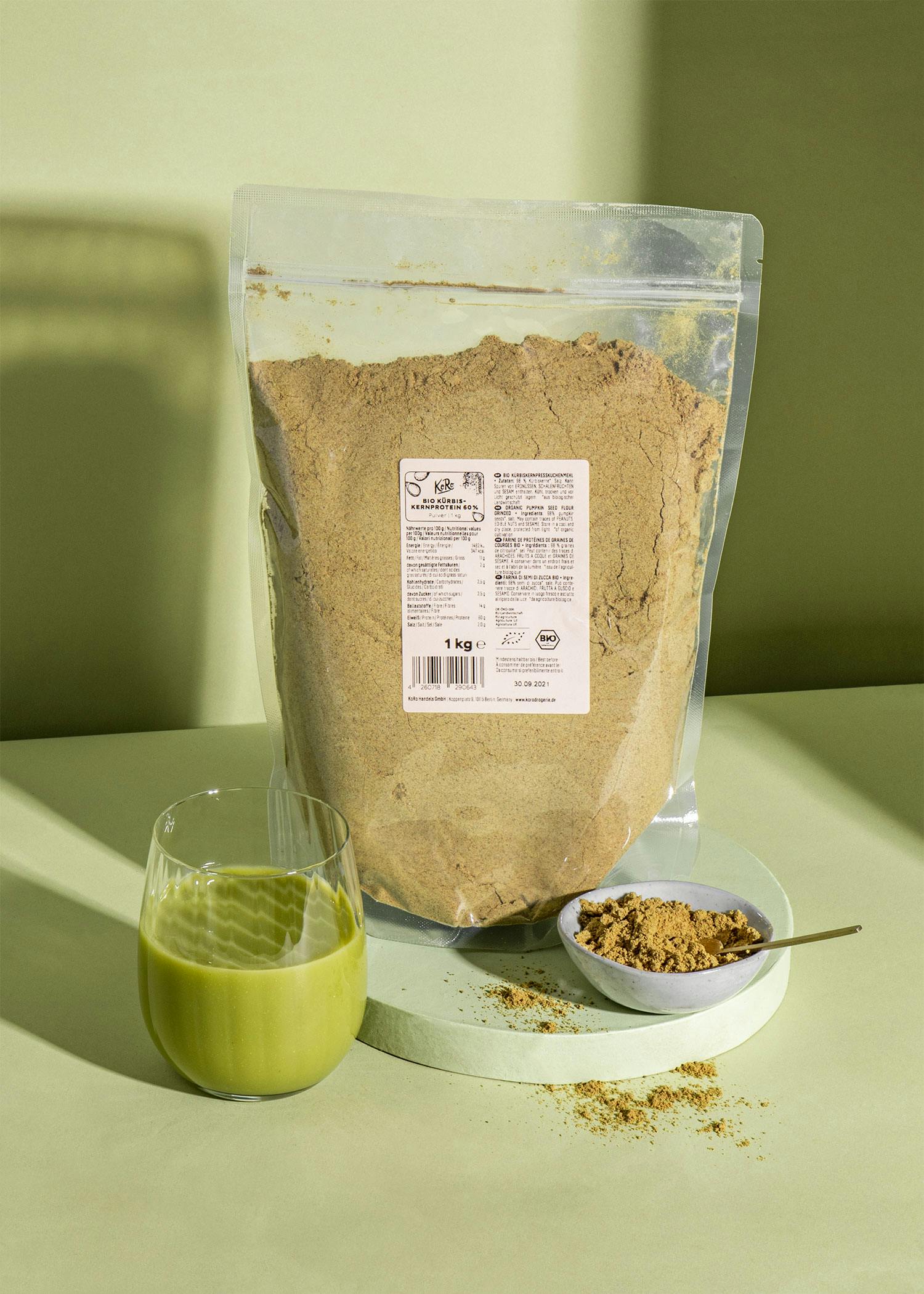 Protéines de graines de courge bio 1 kg avec teneur en protéines de 60 %