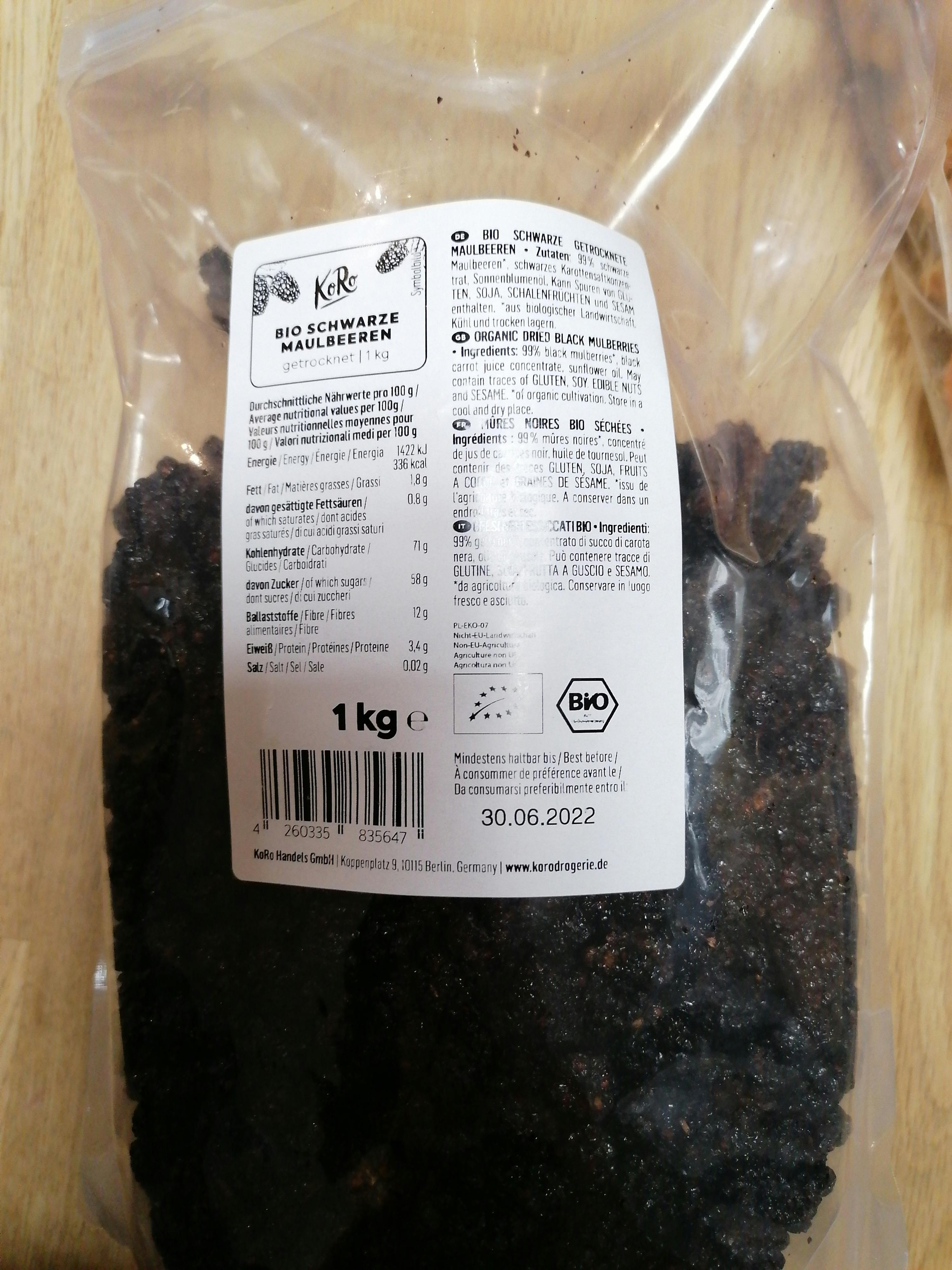 Mûres noires séchées bio 1 kg - Sans sucre ajouté