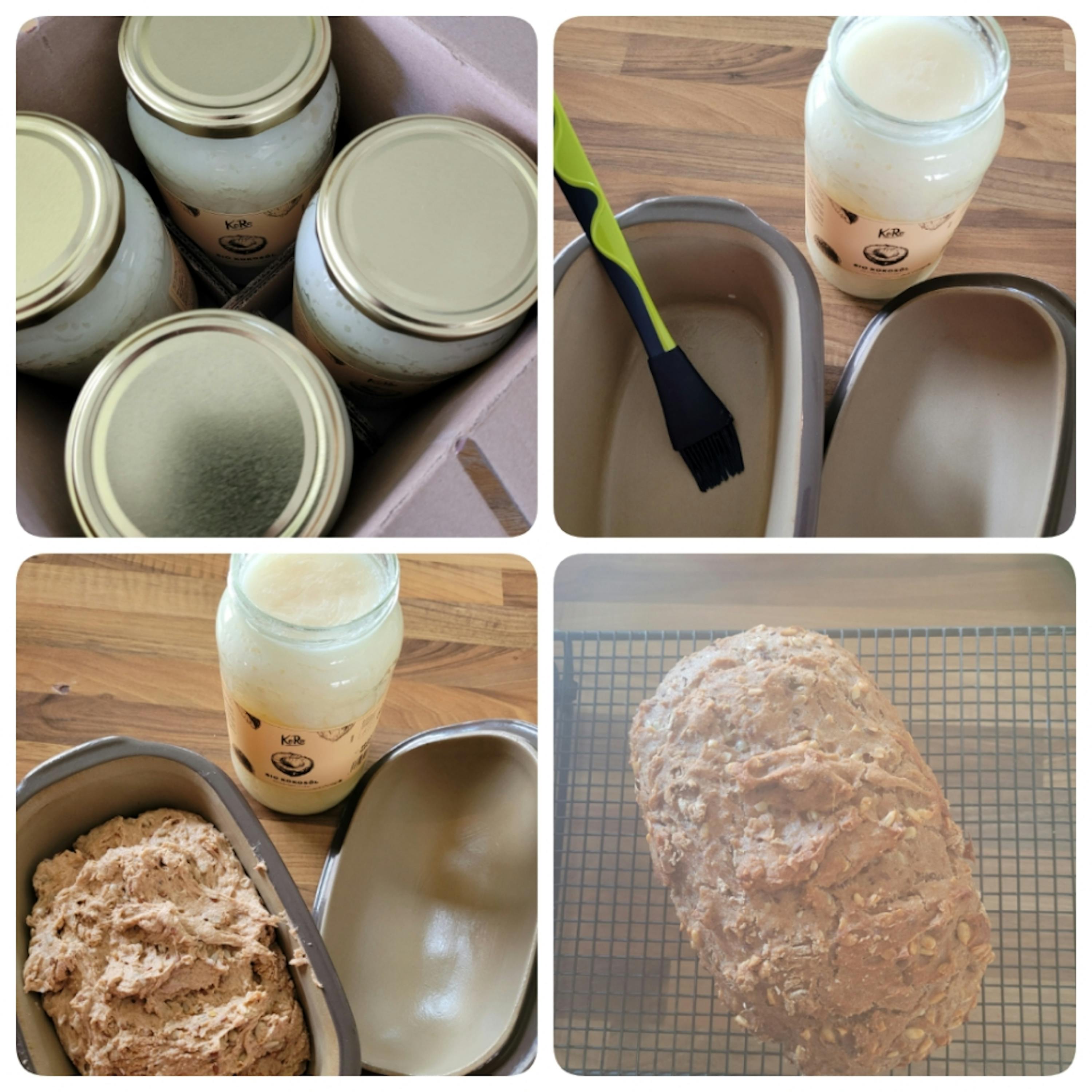 un collage di quattro immagini che mostrano la preparazione di un pane