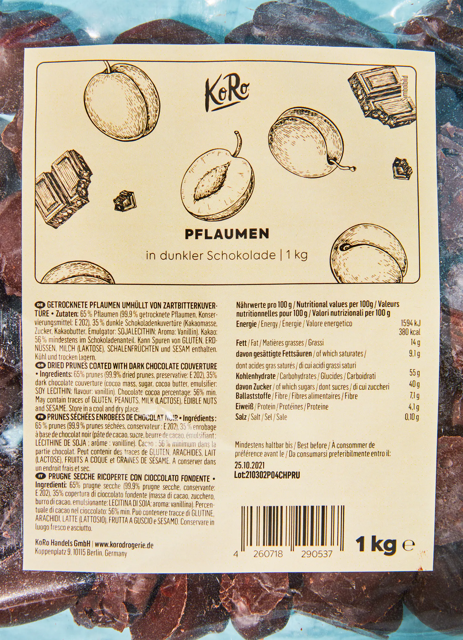 Pruimen met pure chocolade 1 kg