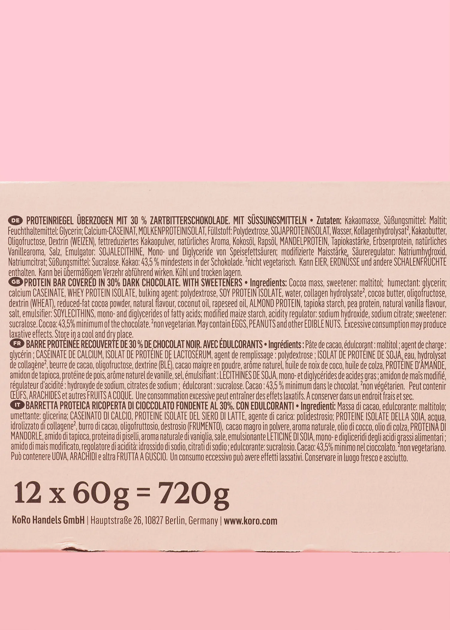 l' arrière d' une barre de chocolat noir avec des protéines