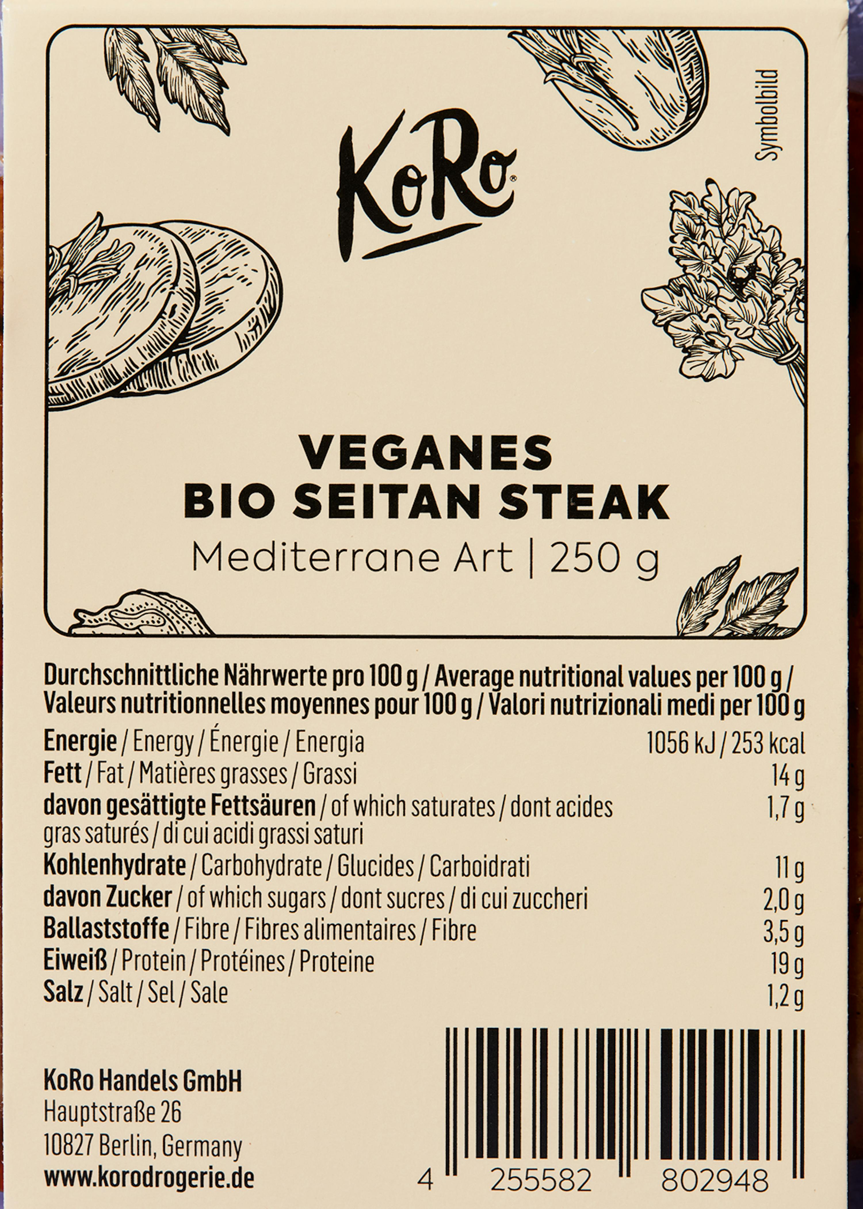 4255582803075 - Veganes Bio Seitan Steak Mediterrane Art 12 x 250 g
