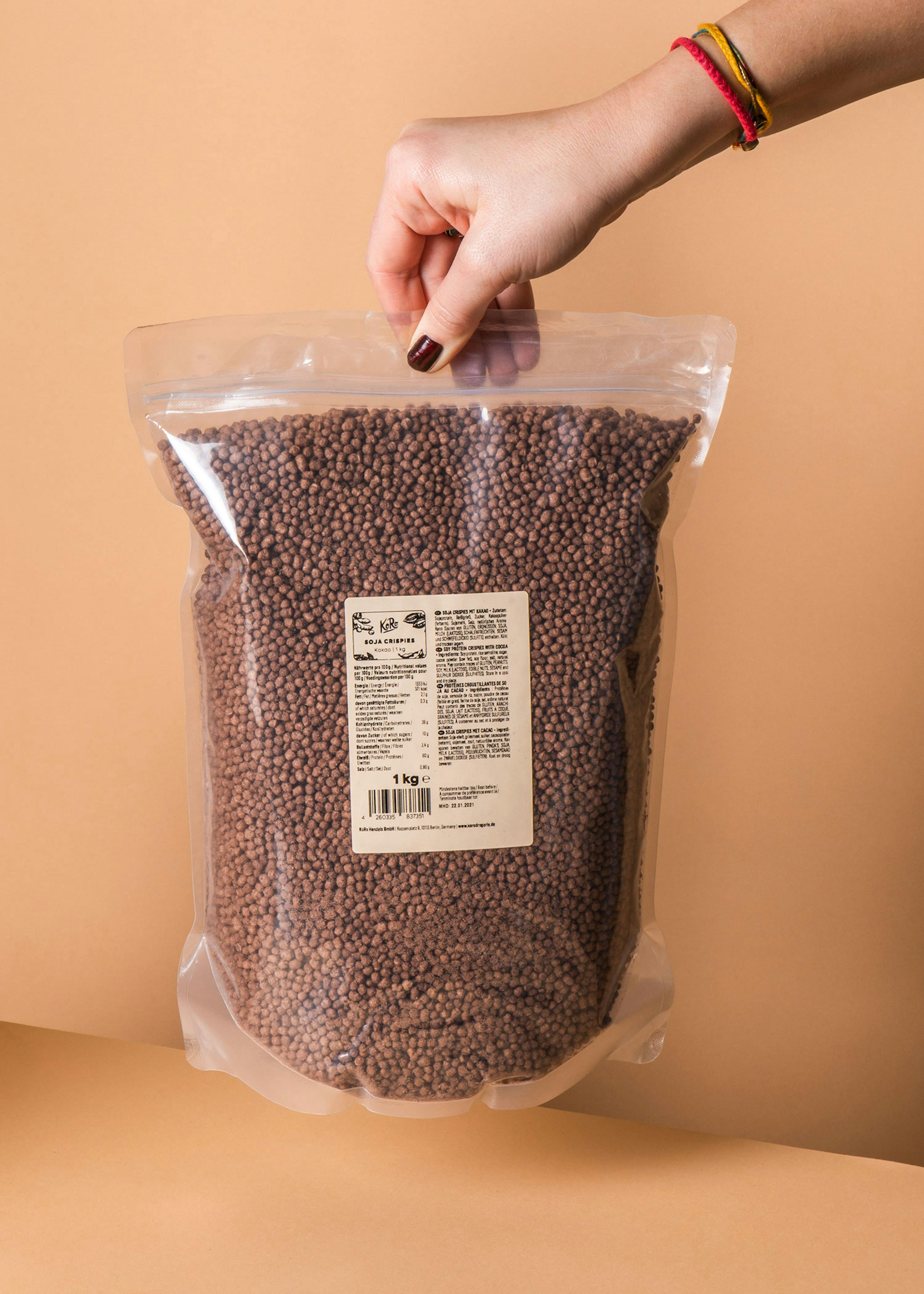 KoRo - Soja Crispies mit Kakao 1 kg - Protein Topping - Vegan - Ideal für  Müsli oder Porridge : : Lebensmittel & Getränke