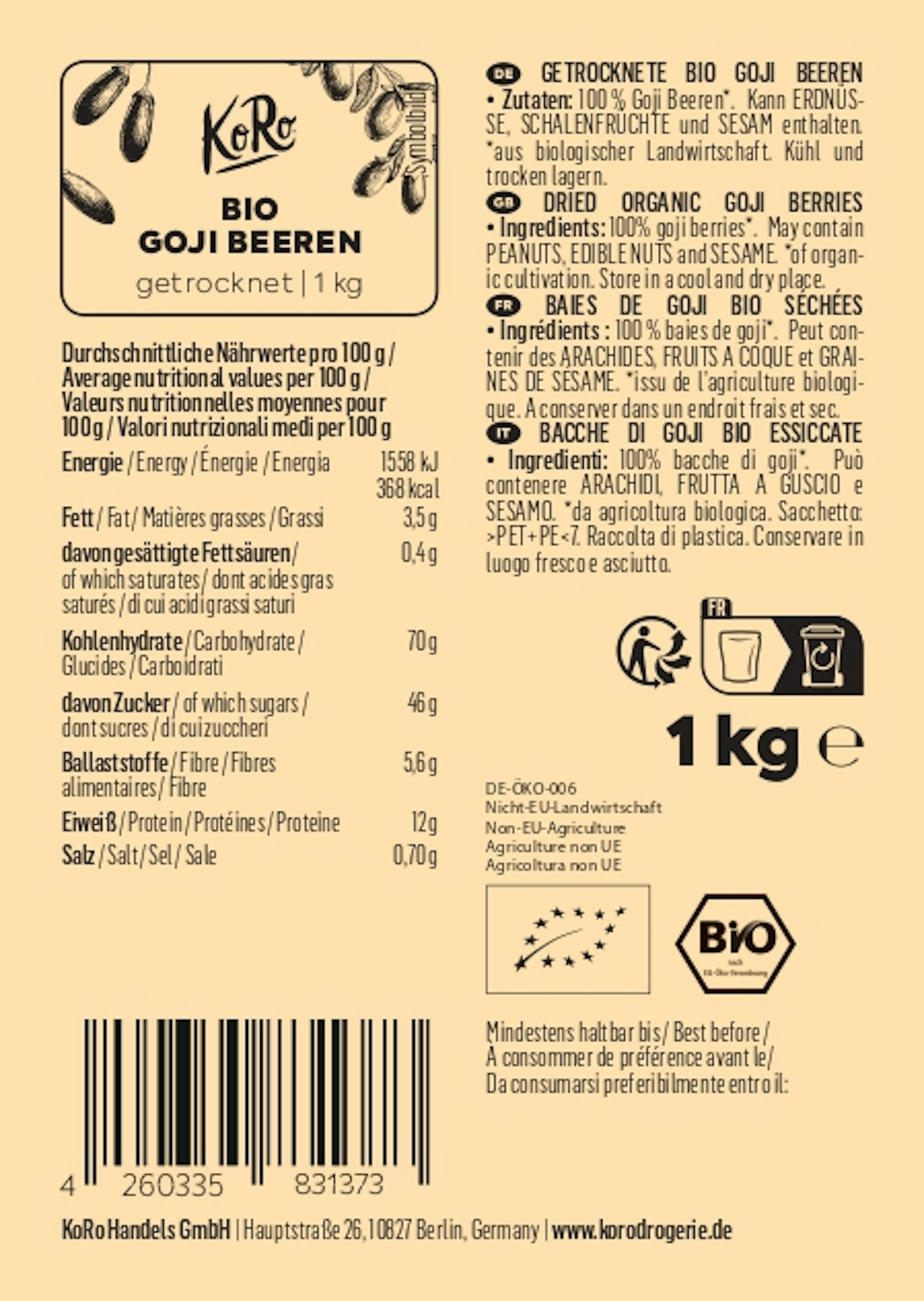 4260335831373 - Bio Goji Beeren 1 kg