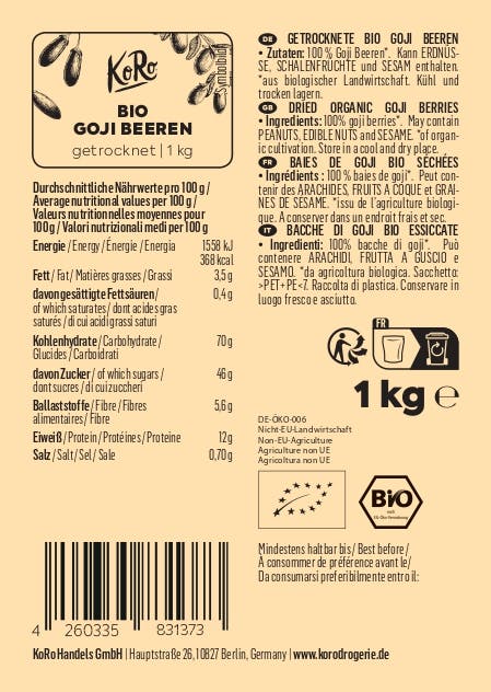 4260335831373 - Bio Goji Beeren 1 kg 4260335831373 - Bio Goji Beeren 1 kg