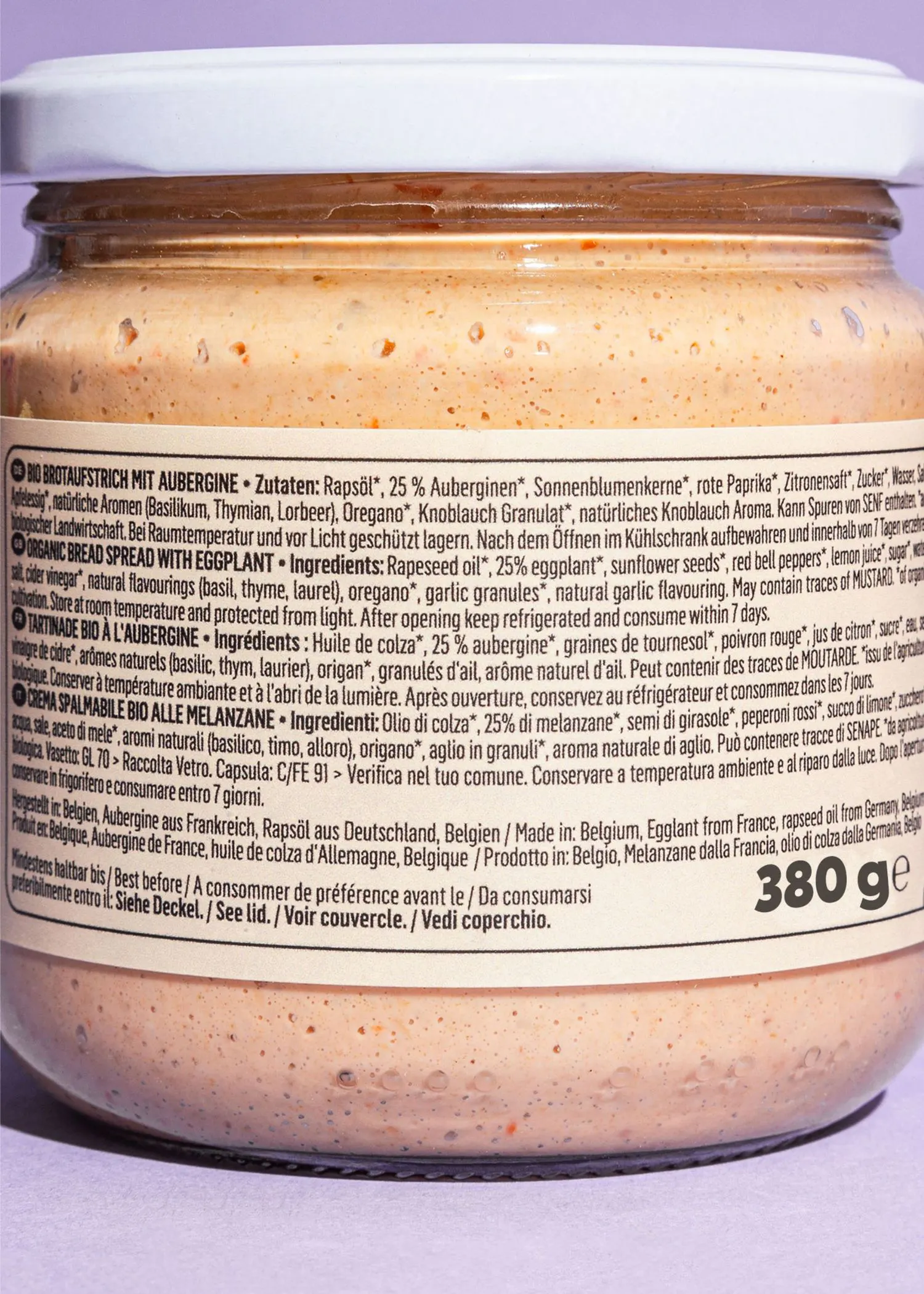 the back of a jar of bread spread contains 380 grams