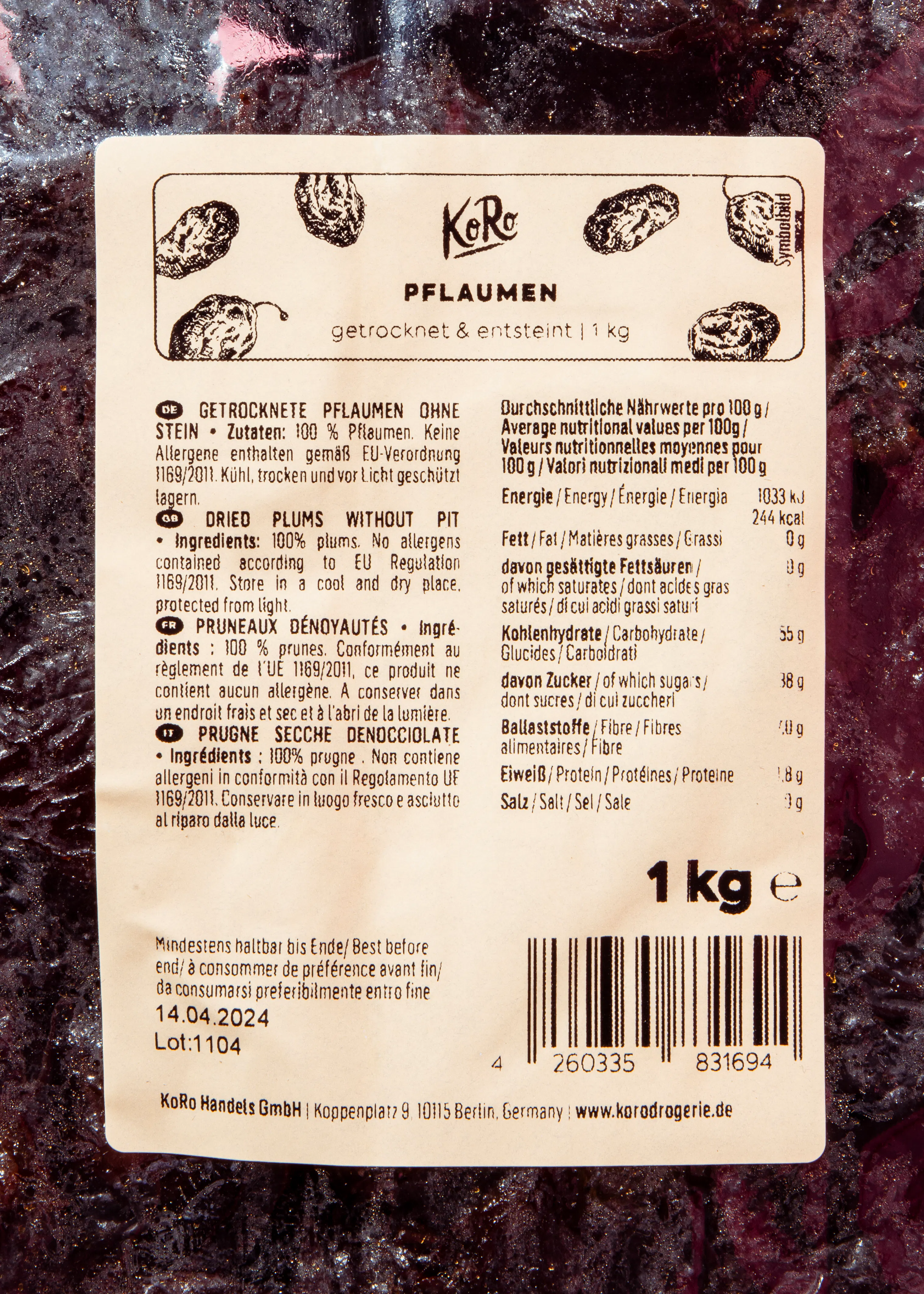 Pruimen gedroogd en zonder pit 1 kg