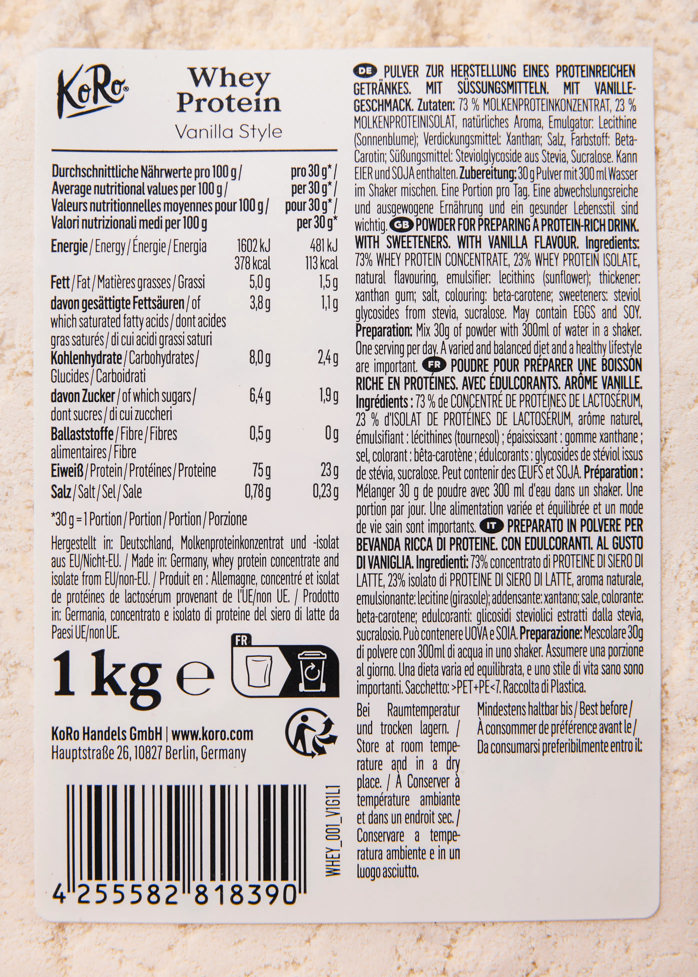  Whey protéine à la vanille 1 kg