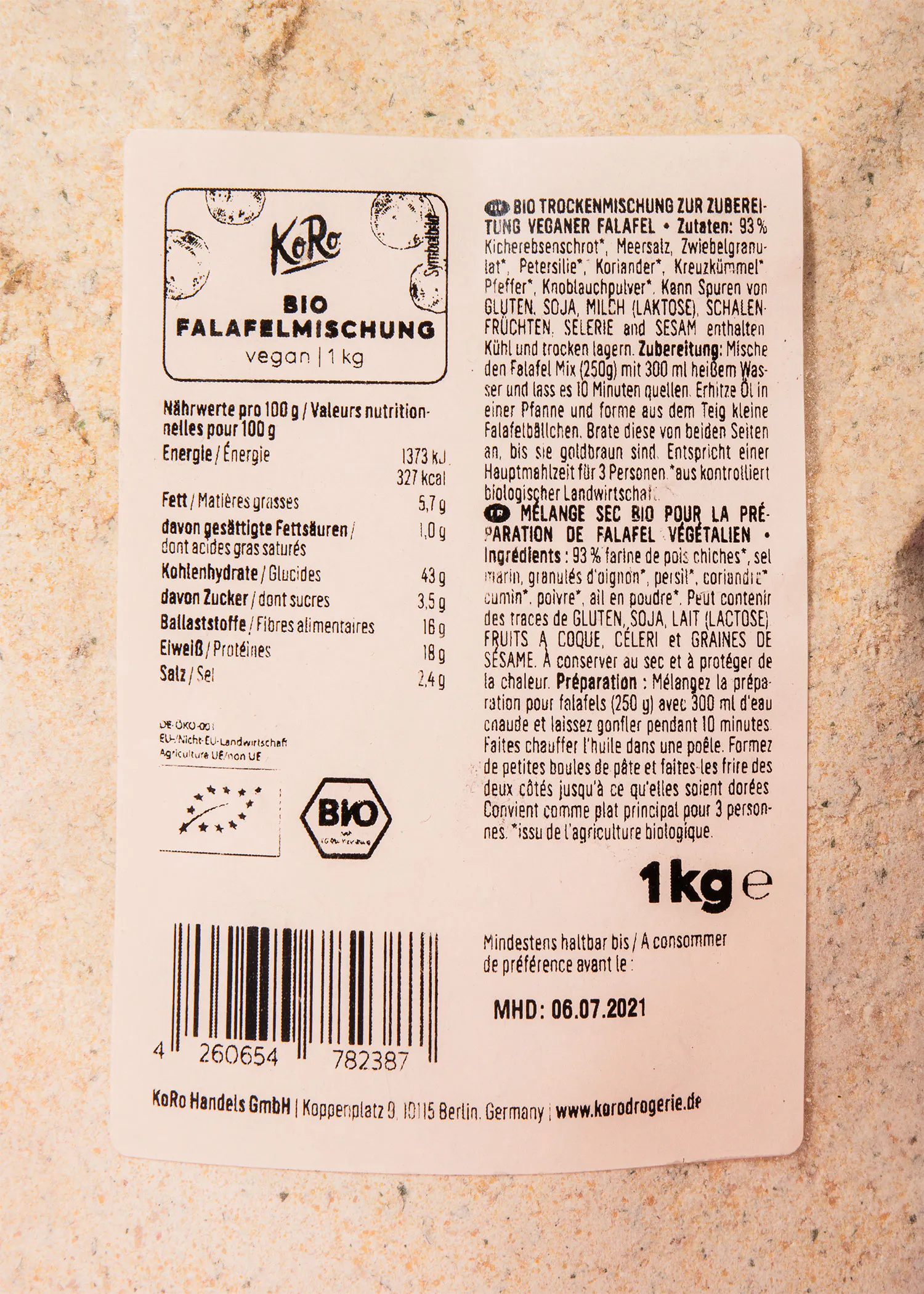 a label for a food product says it is 1 kg