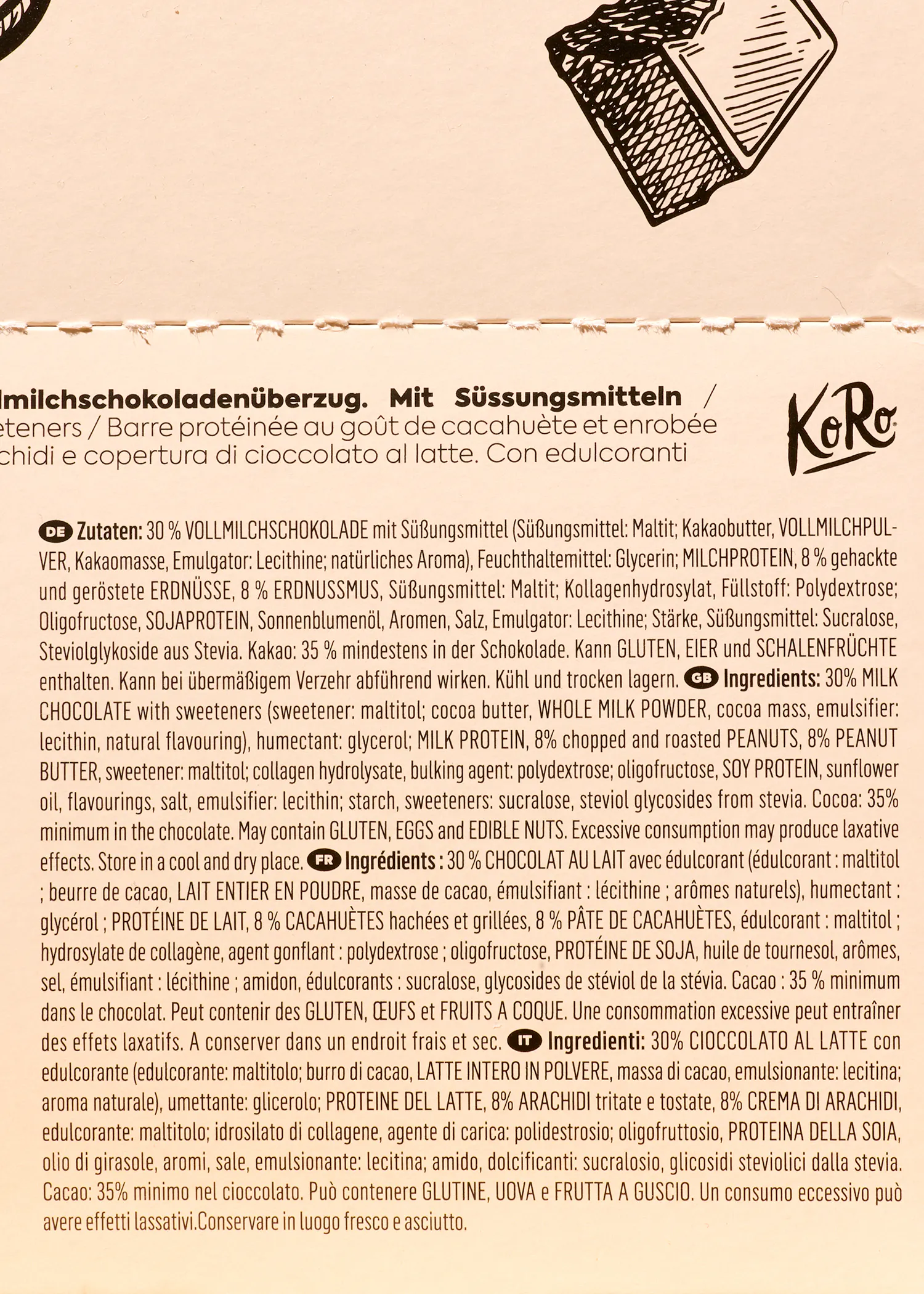 die rückseite einer packung milchschokoladenüberzug mit süssungsmitteln