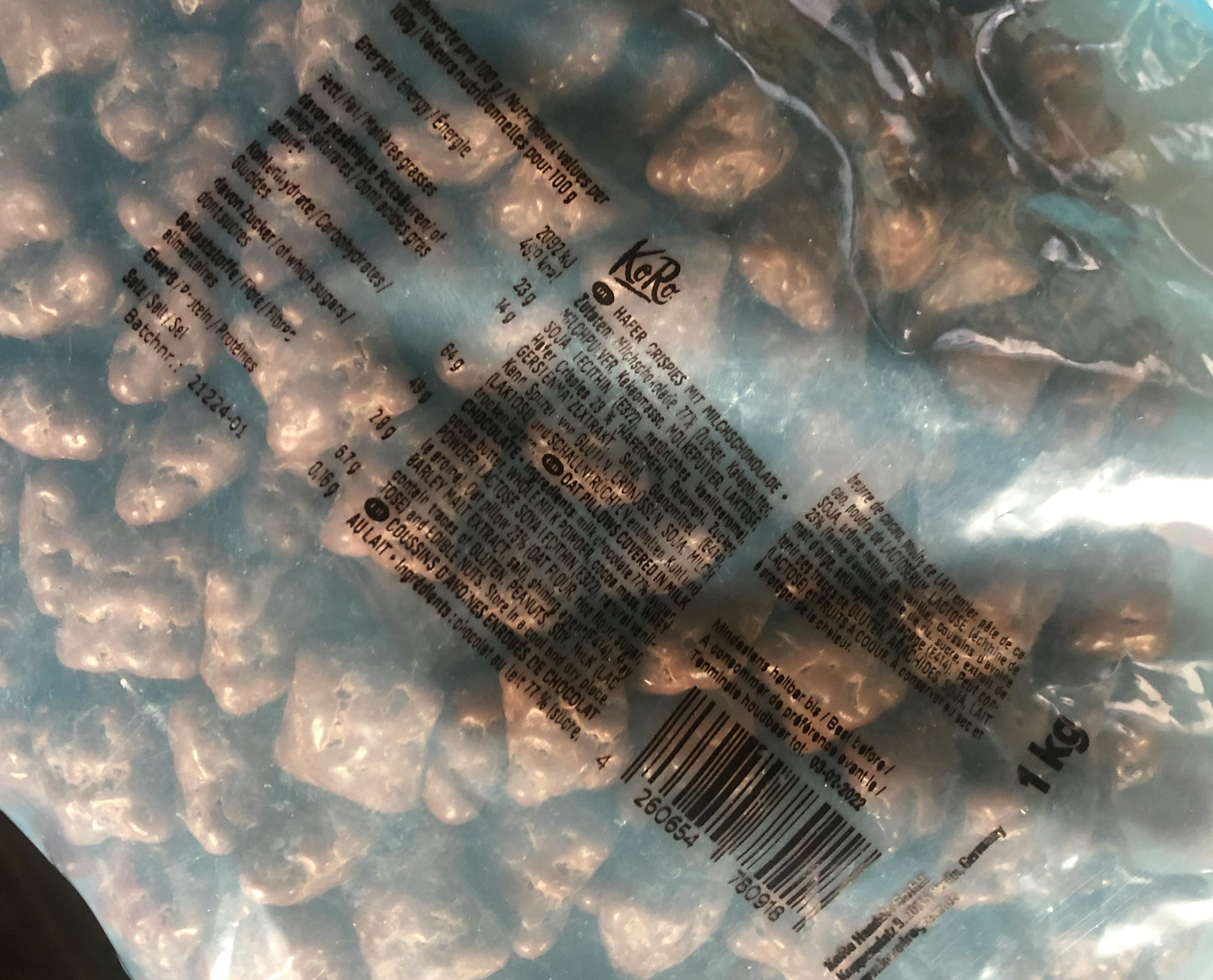 the back of a package of kore candy shows the ingredients