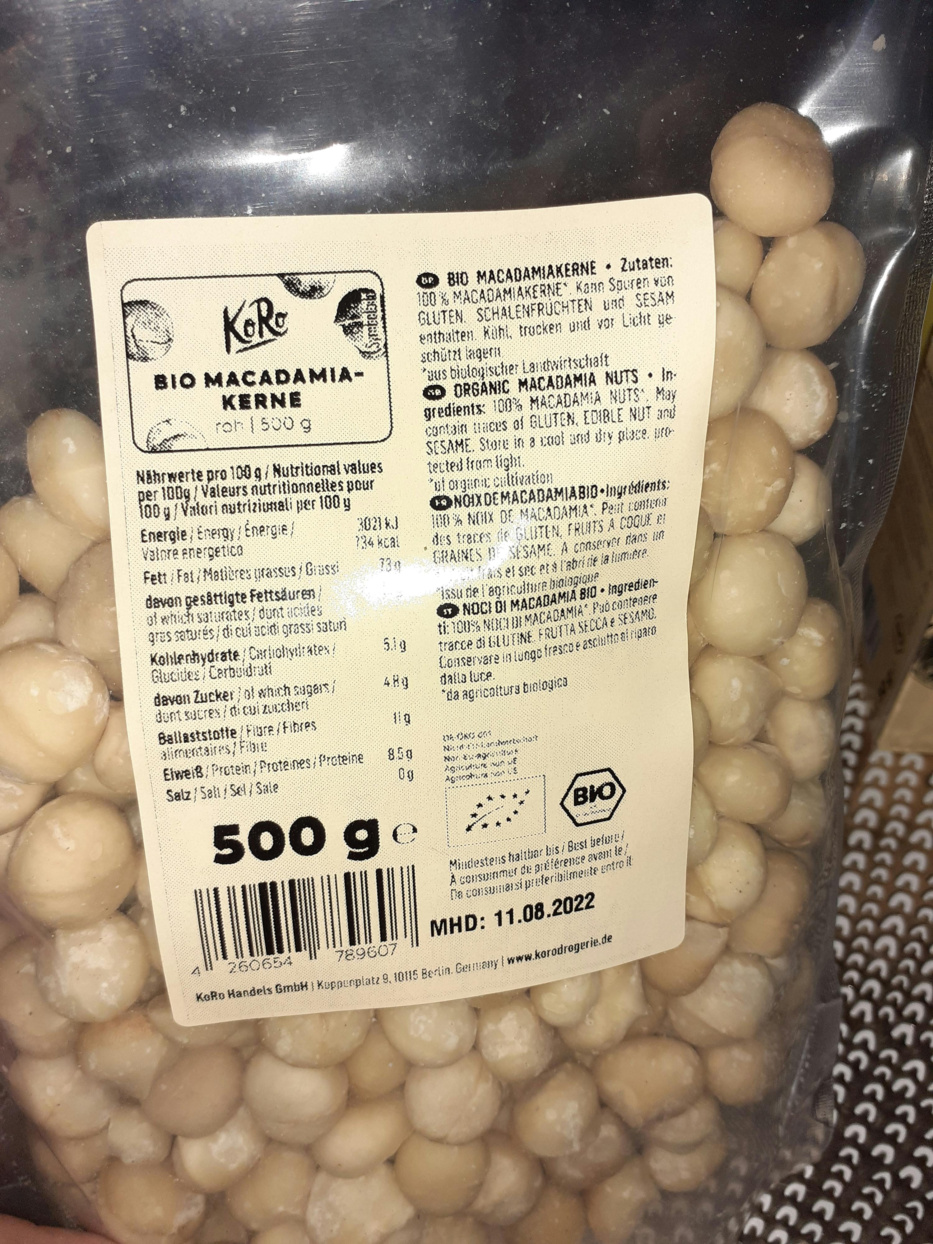 eine Nahaufnahme der Rückseite eines Pakets mit macadamiakernen