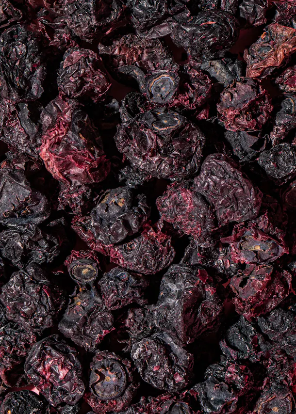 un gros plan d' un tas de baies noires séchées