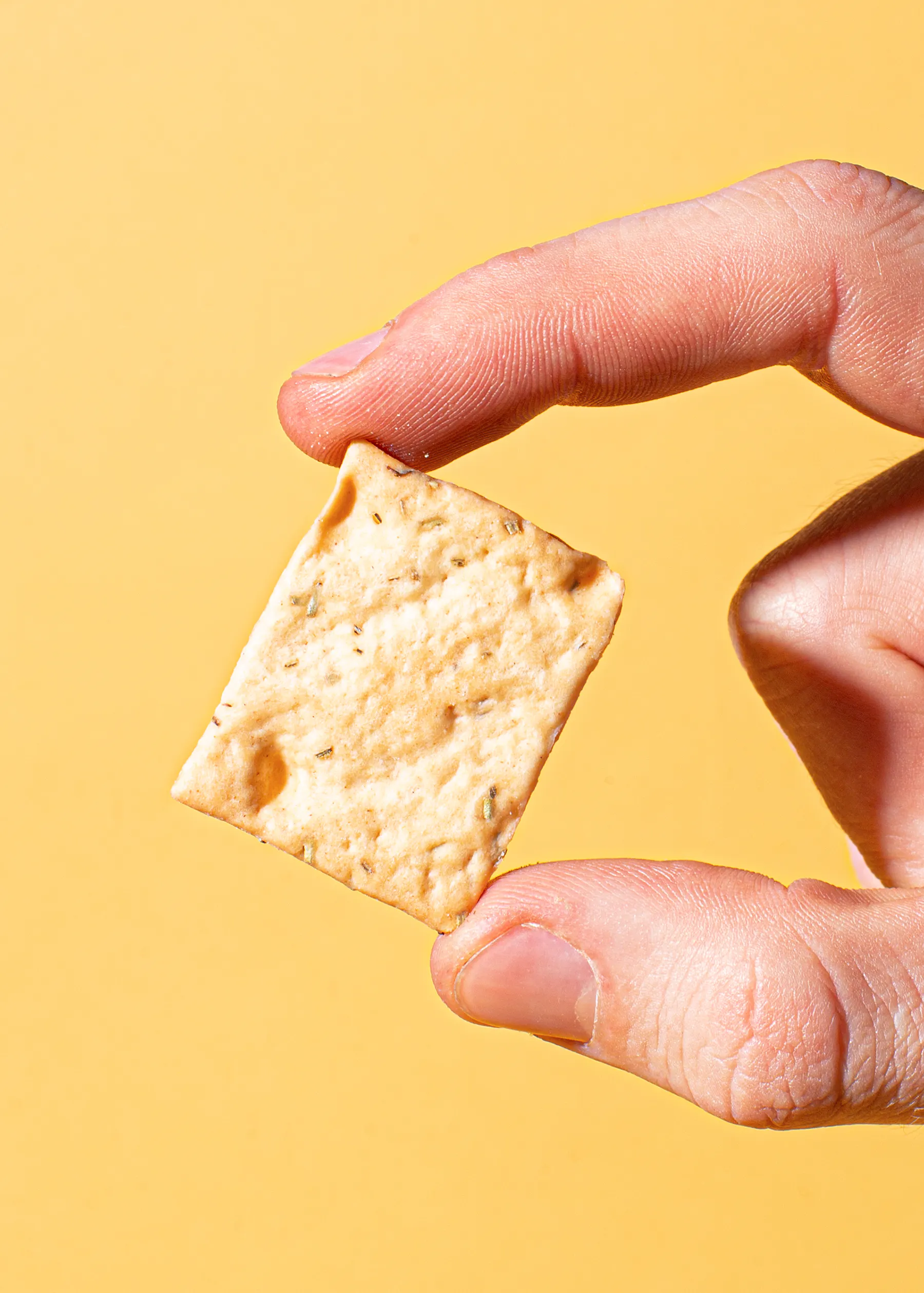 a person is holding a small cracker in their hand