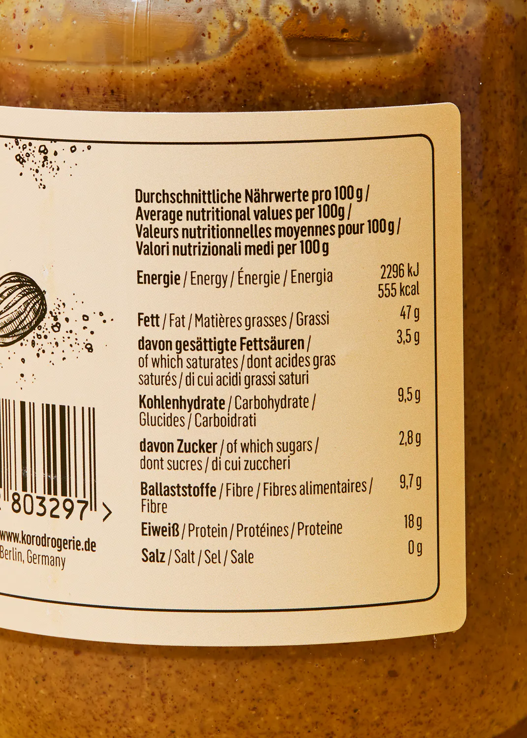 eine Nahaufnahme des Nährwertetiketts eines Produktes