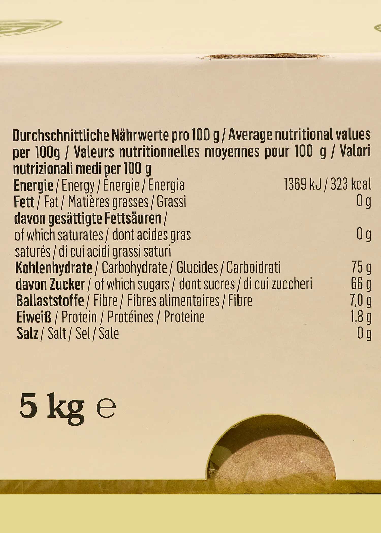 die Rückseite einer Schachtel zeigt die Nährwertangaben