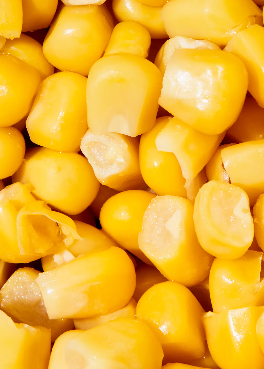 un tas de maïs jaune avec un morceau coupé en deux