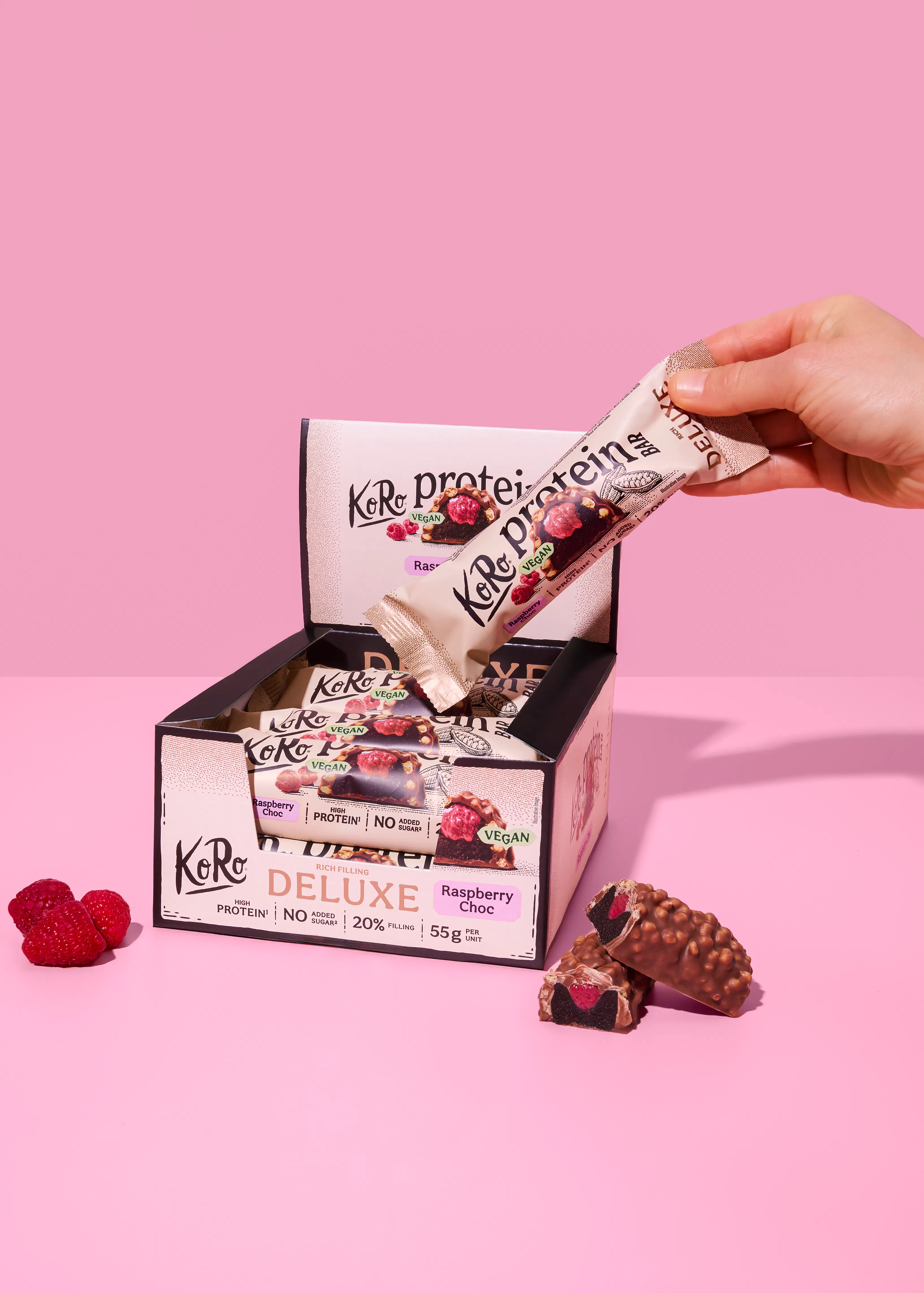 Vegan raspberry choc protein bar 12 x 55g