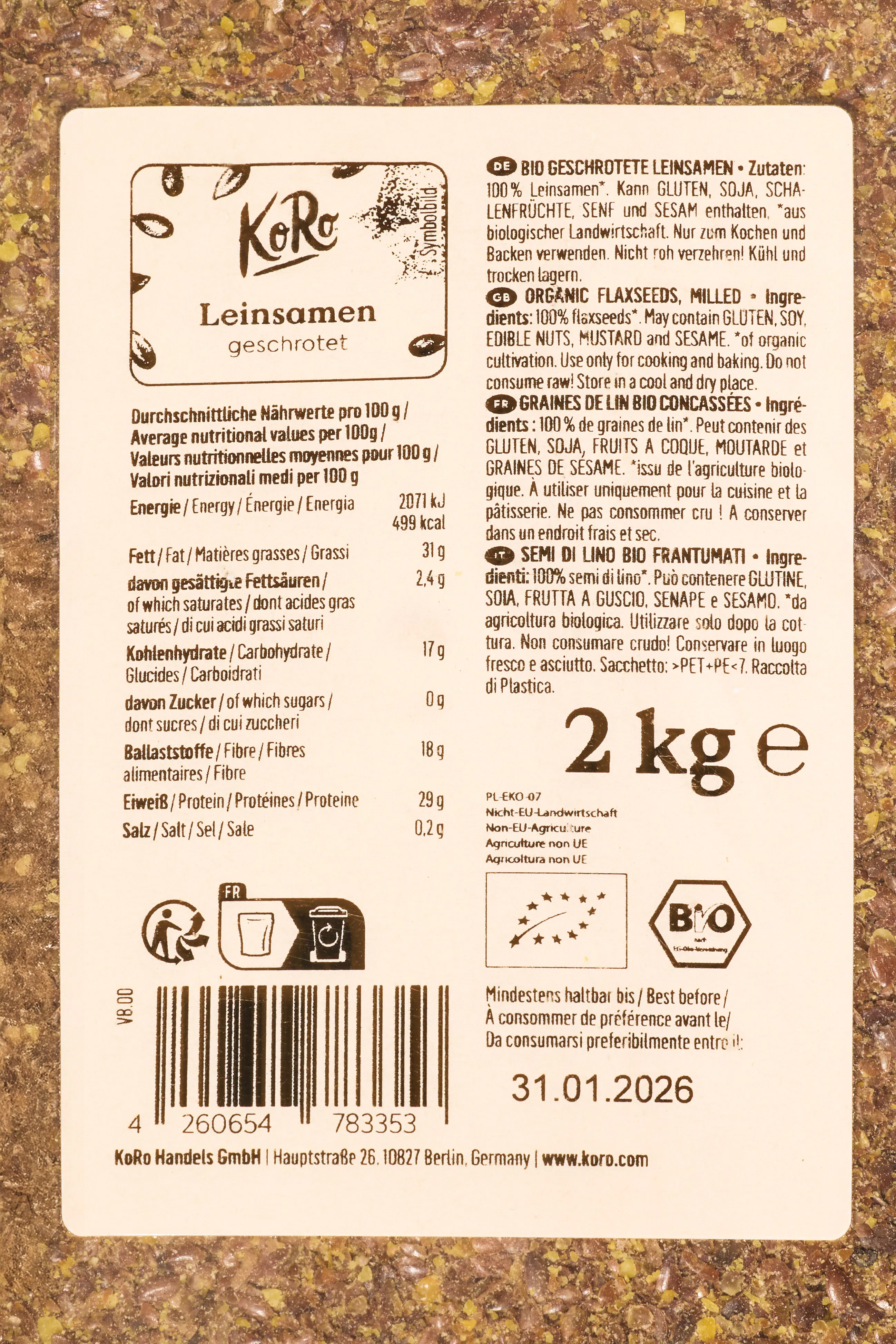 Graines de lin moulues bio 2 kg