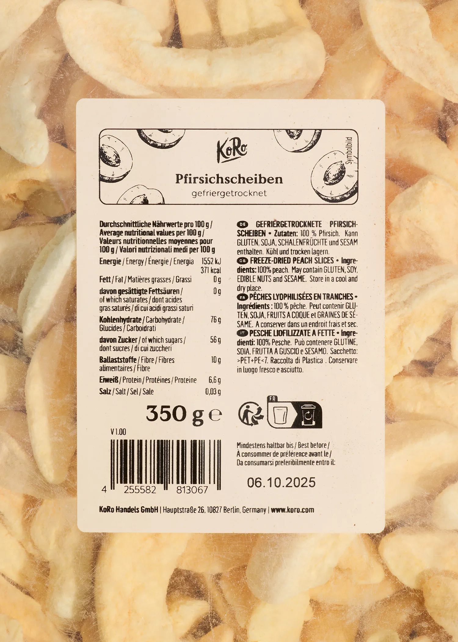 die Rückseite eines Kora-Produkts zeigt die Nährwertangaben