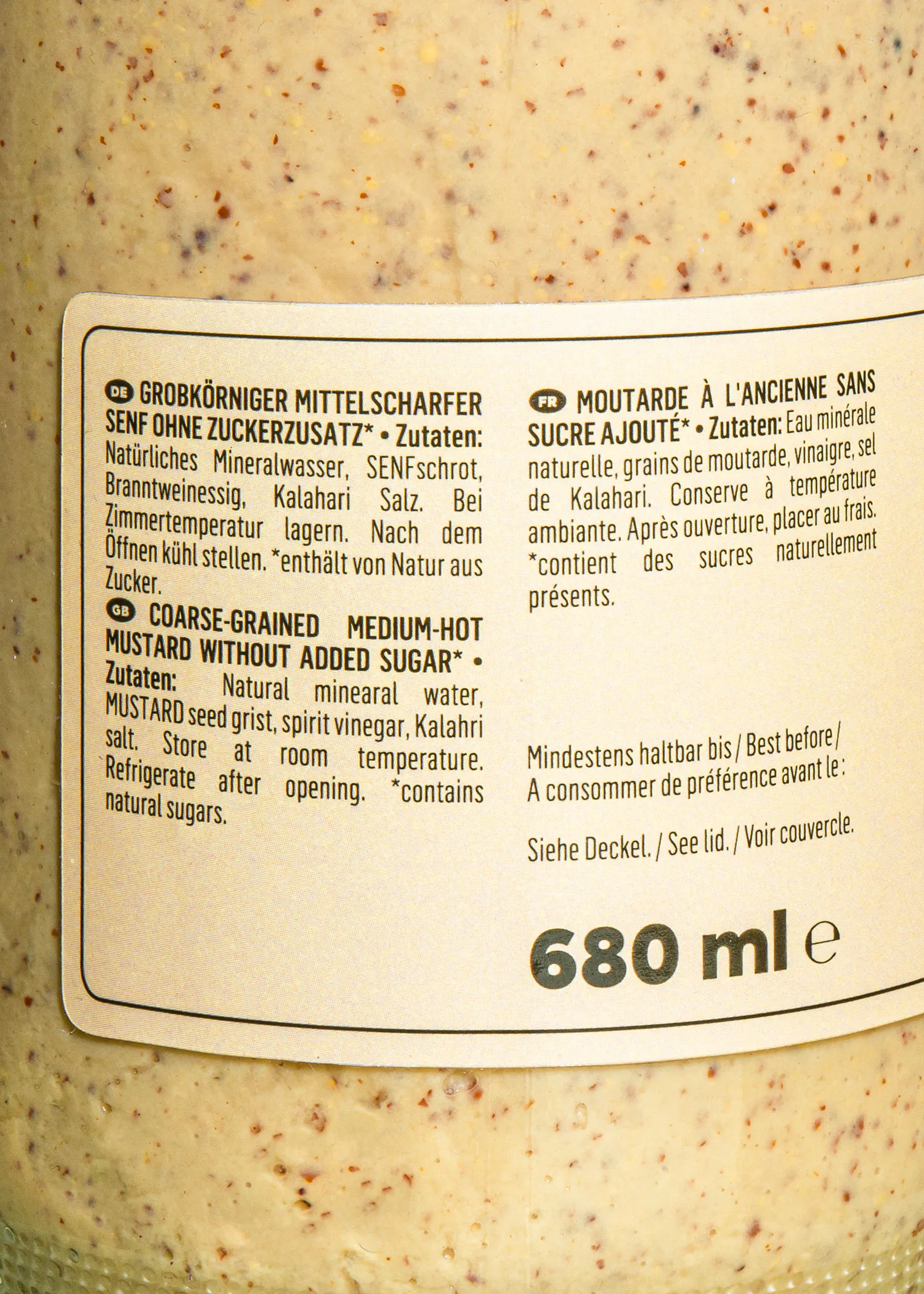l' arrière d' une bouteille de moutarde à l' ancienne sans sucre ajouté