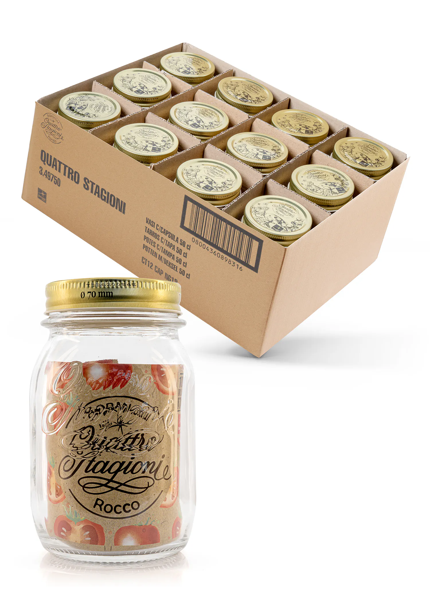 a quattro stagioni jar sits next to a box of jars