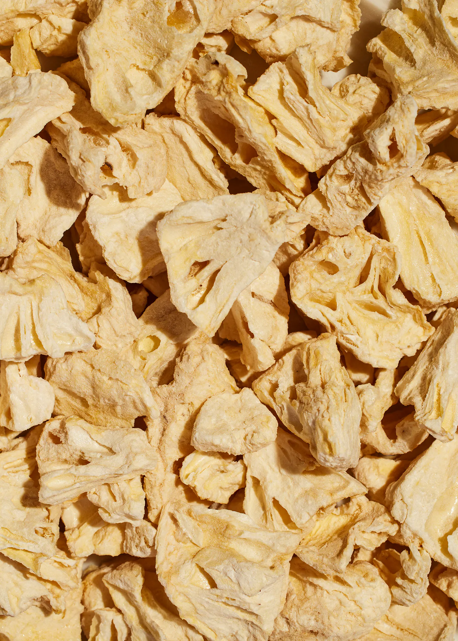 a close up of a pile of dried cauliflower chips