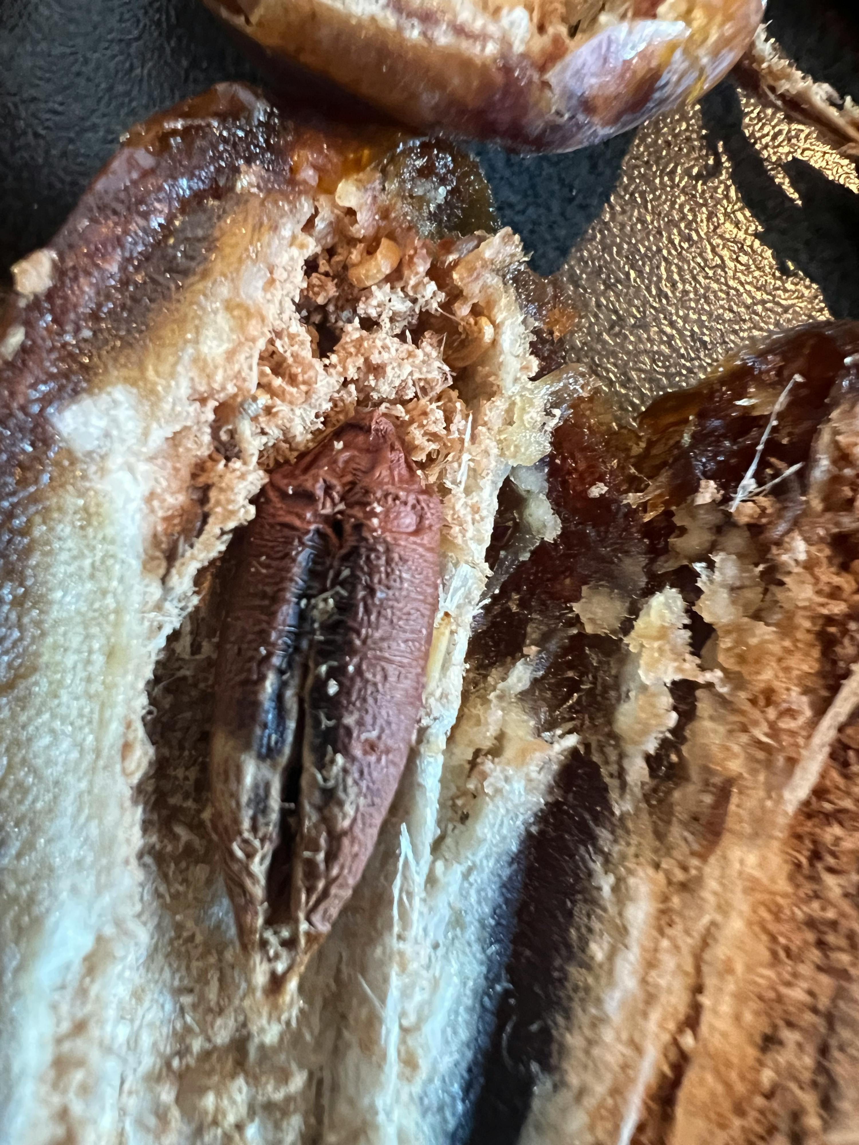 a close up of a piece of bread that has been eaten