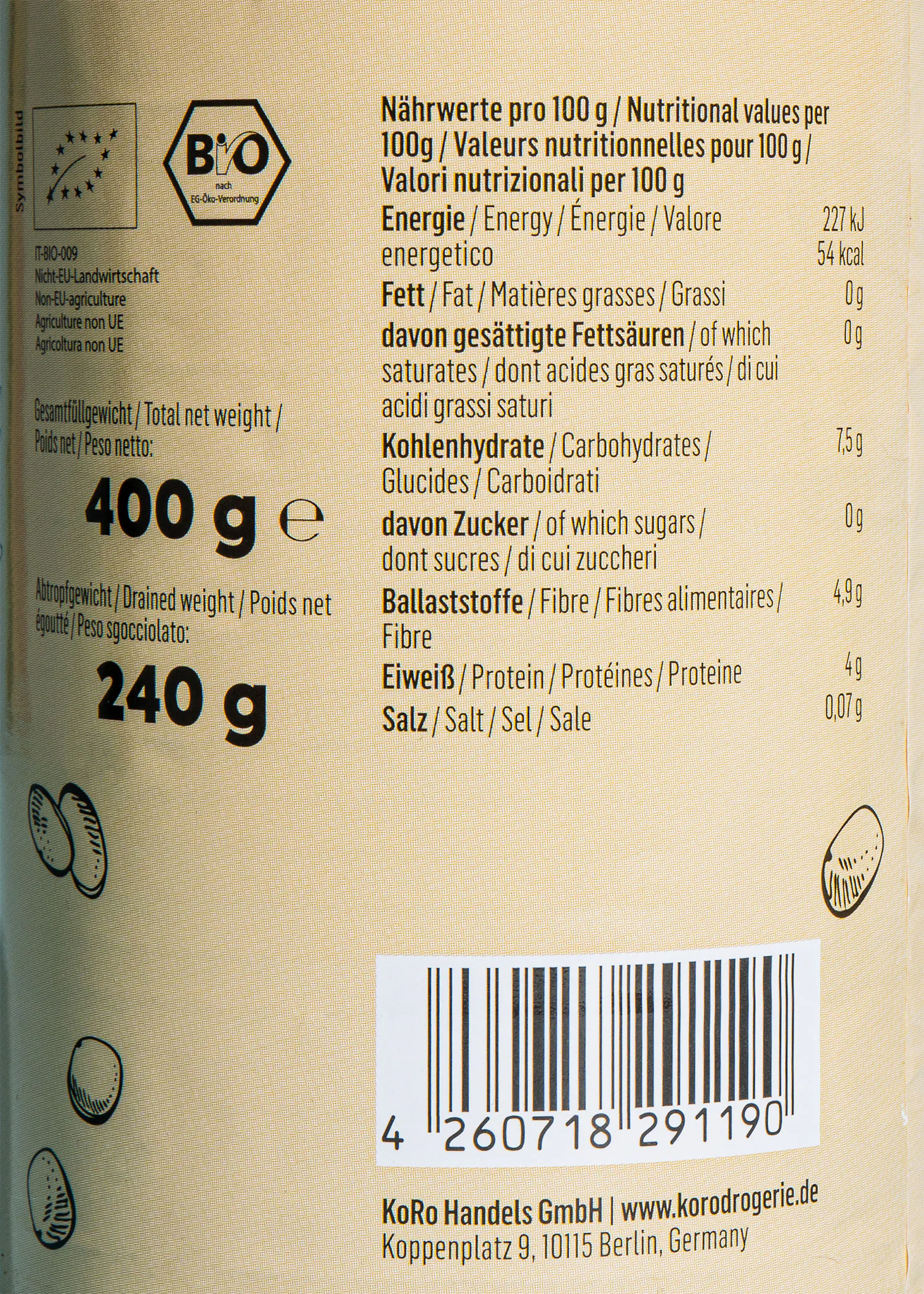 l' étiquette d' une bouteille de 400 g contient des valeurs nutritionnelles