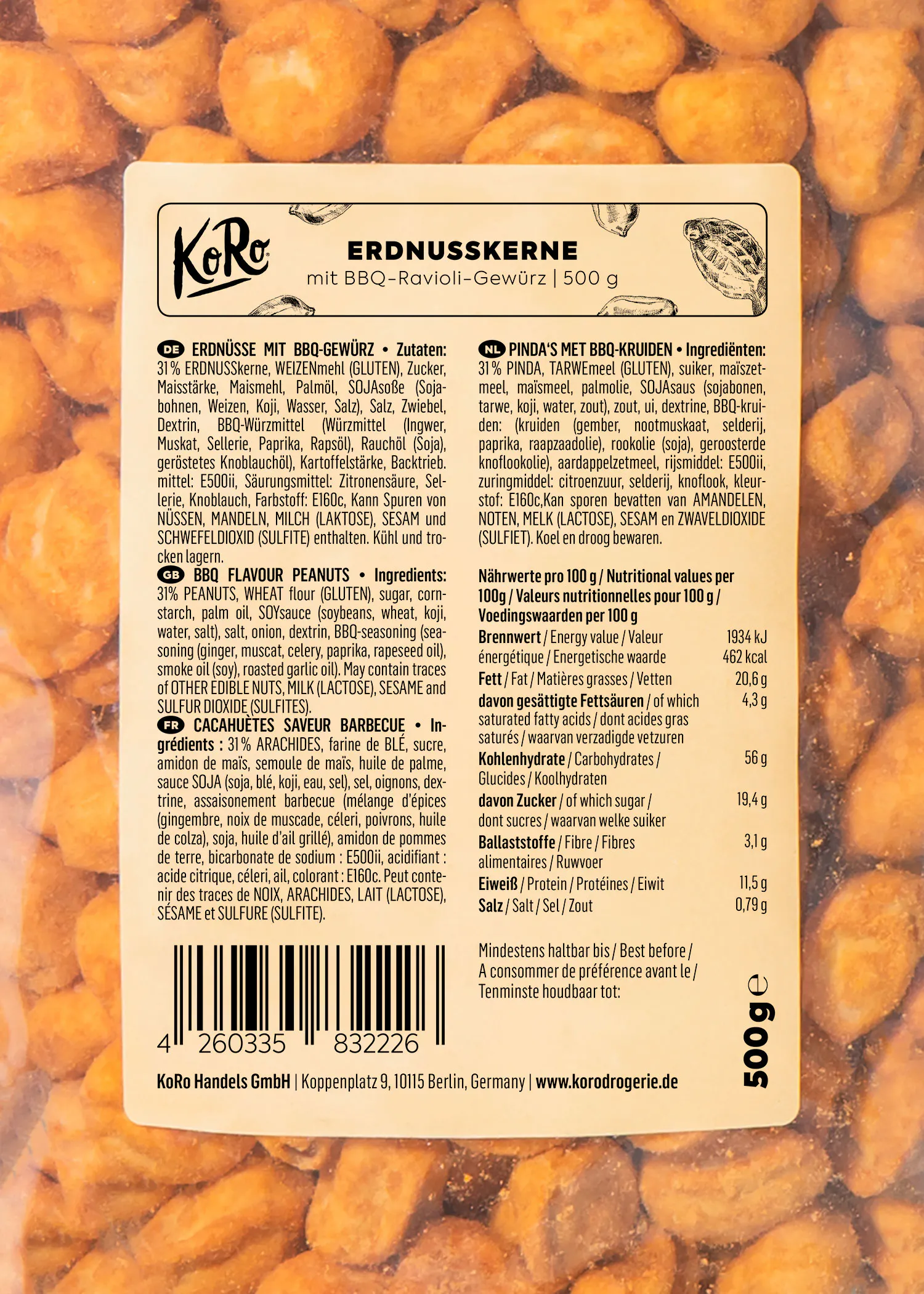 l' arrière d' une boîte de cacahuètes au goût bbq