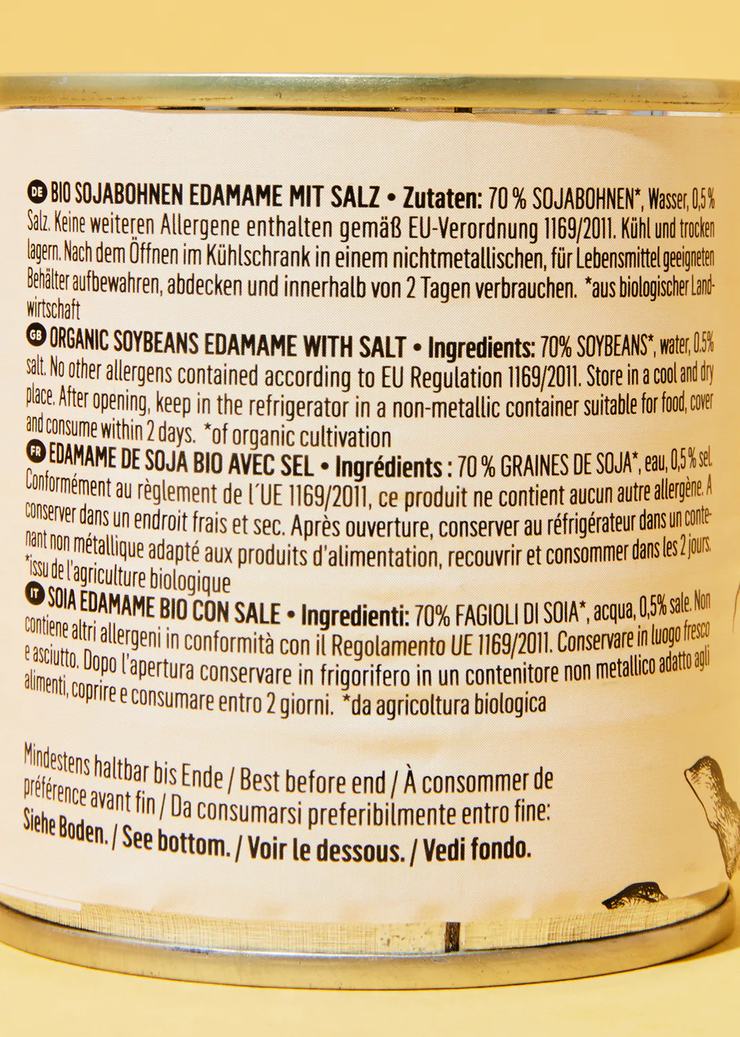 a can of organic soybeans edamame with salt