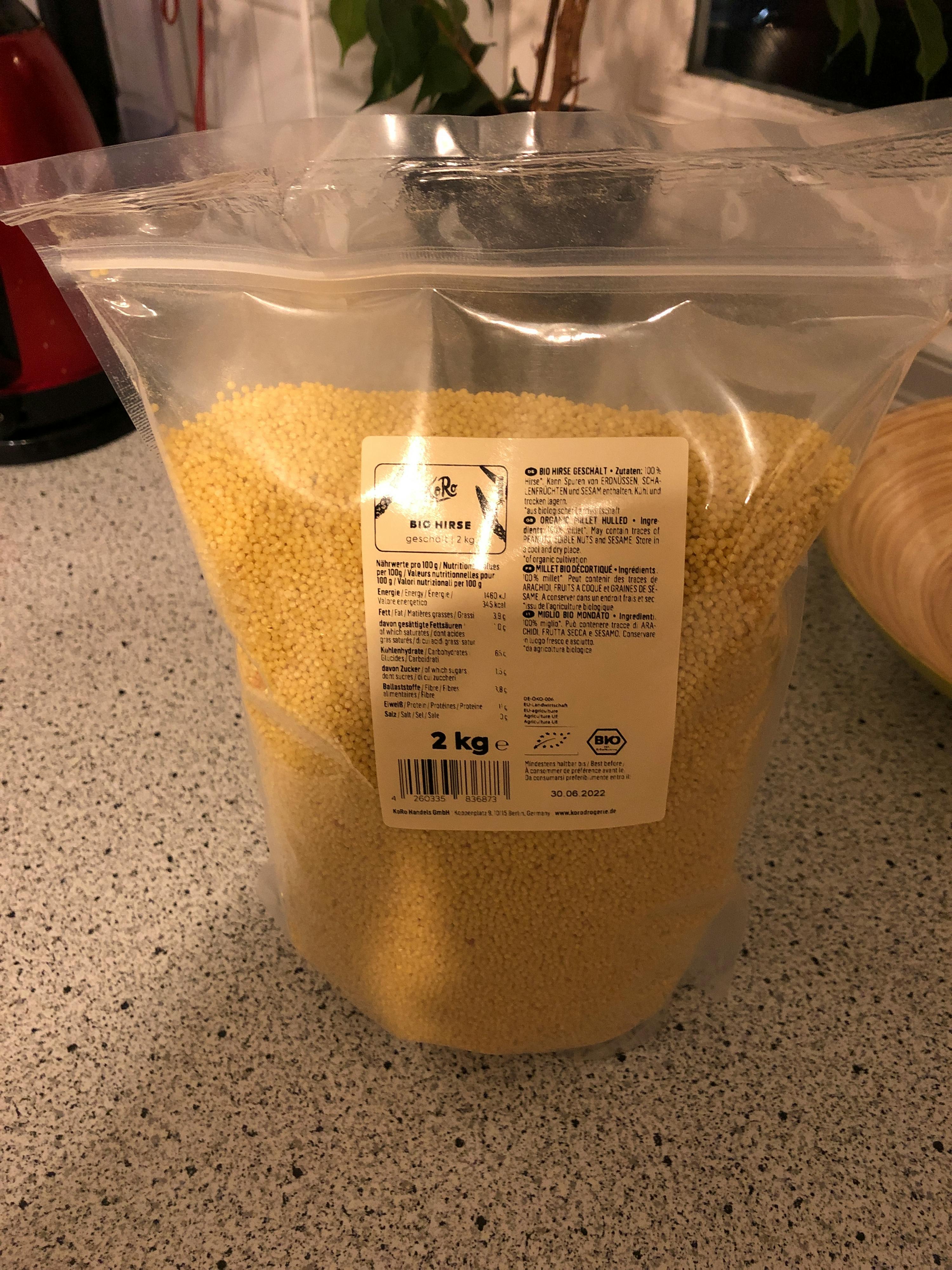 a bag of couscous sits on a counter top