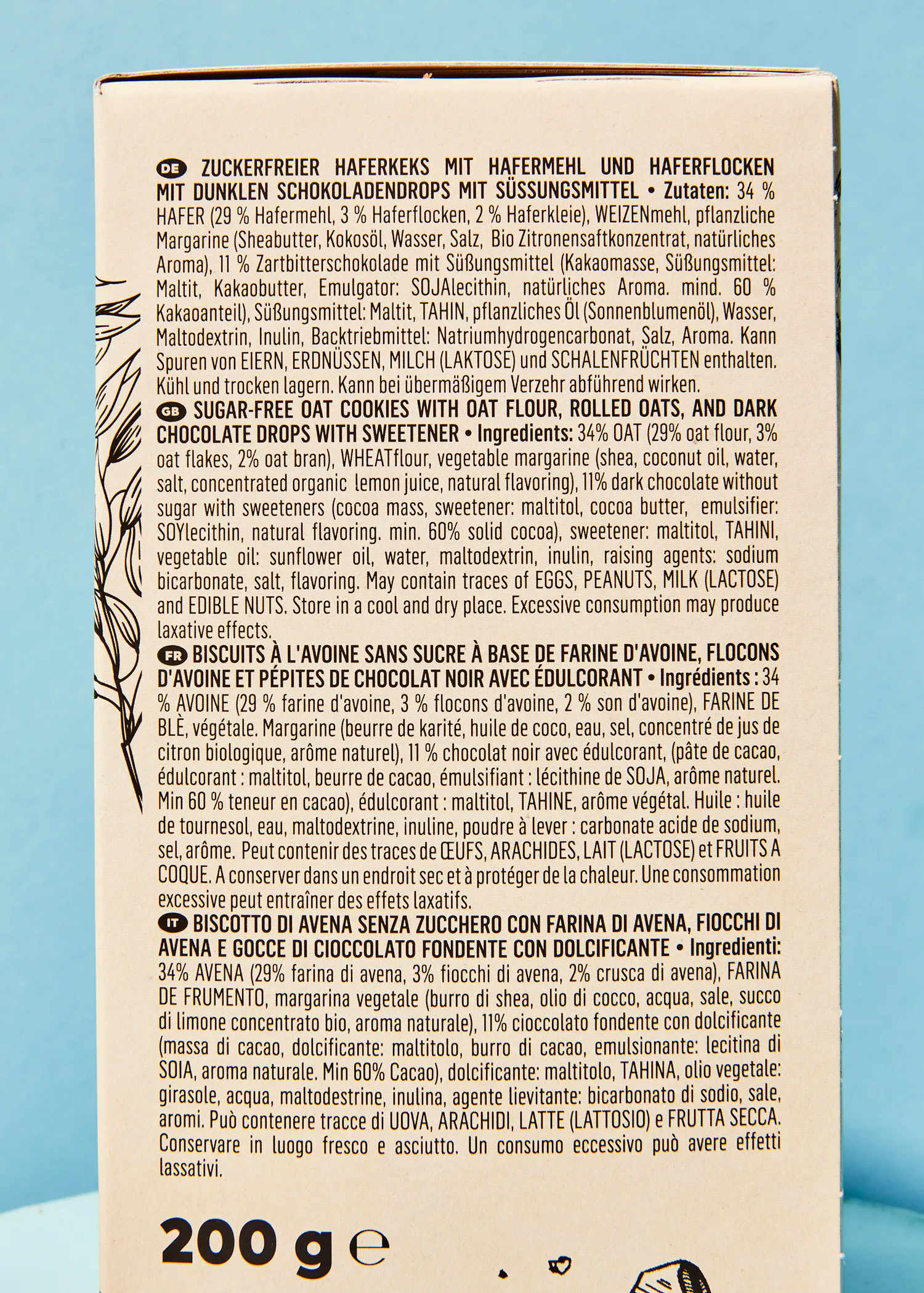 l' arrière d' une boîte de biscuits à l' avoine sans sucre