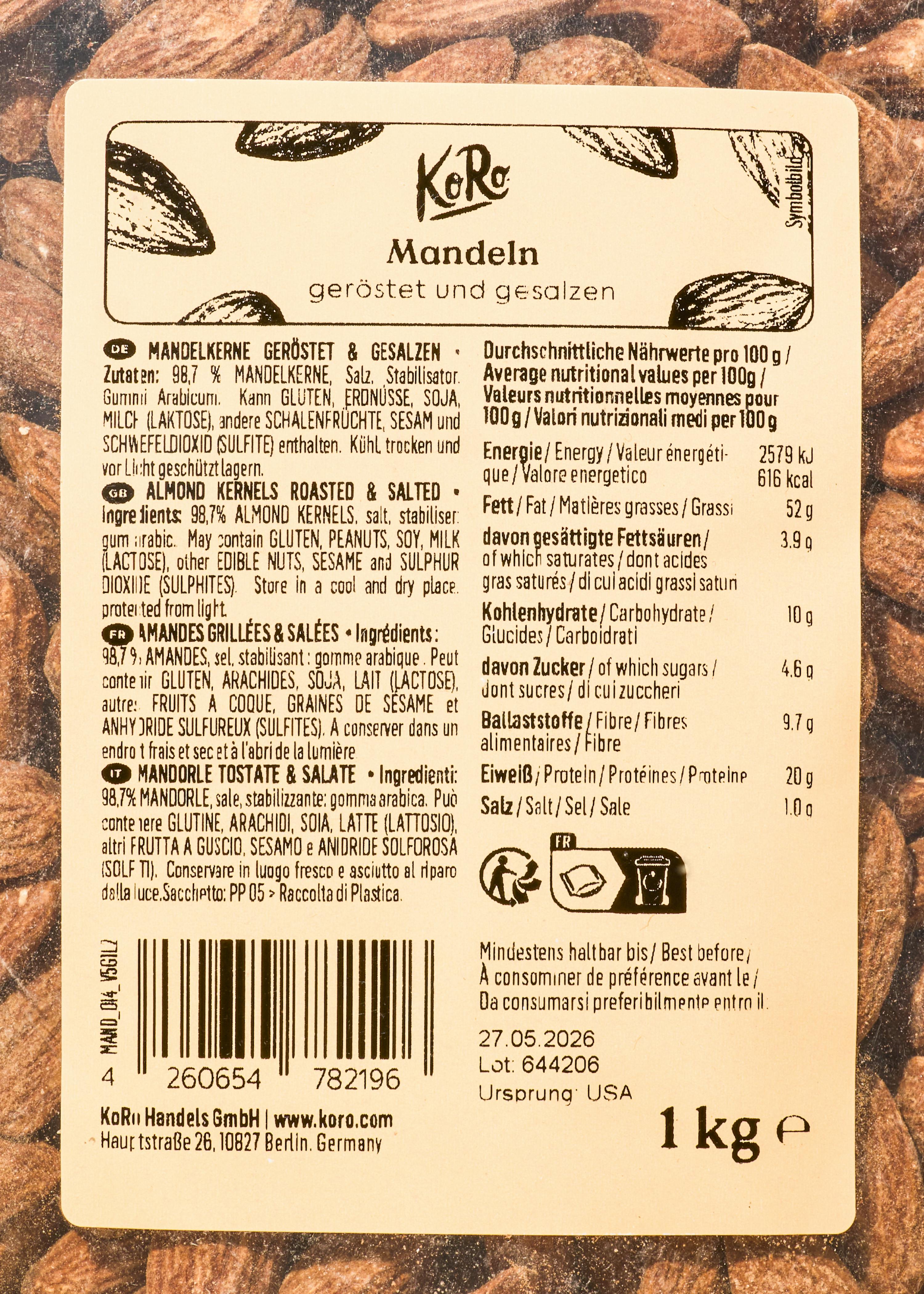 a package of almonds has a label that says " mandeln " on it