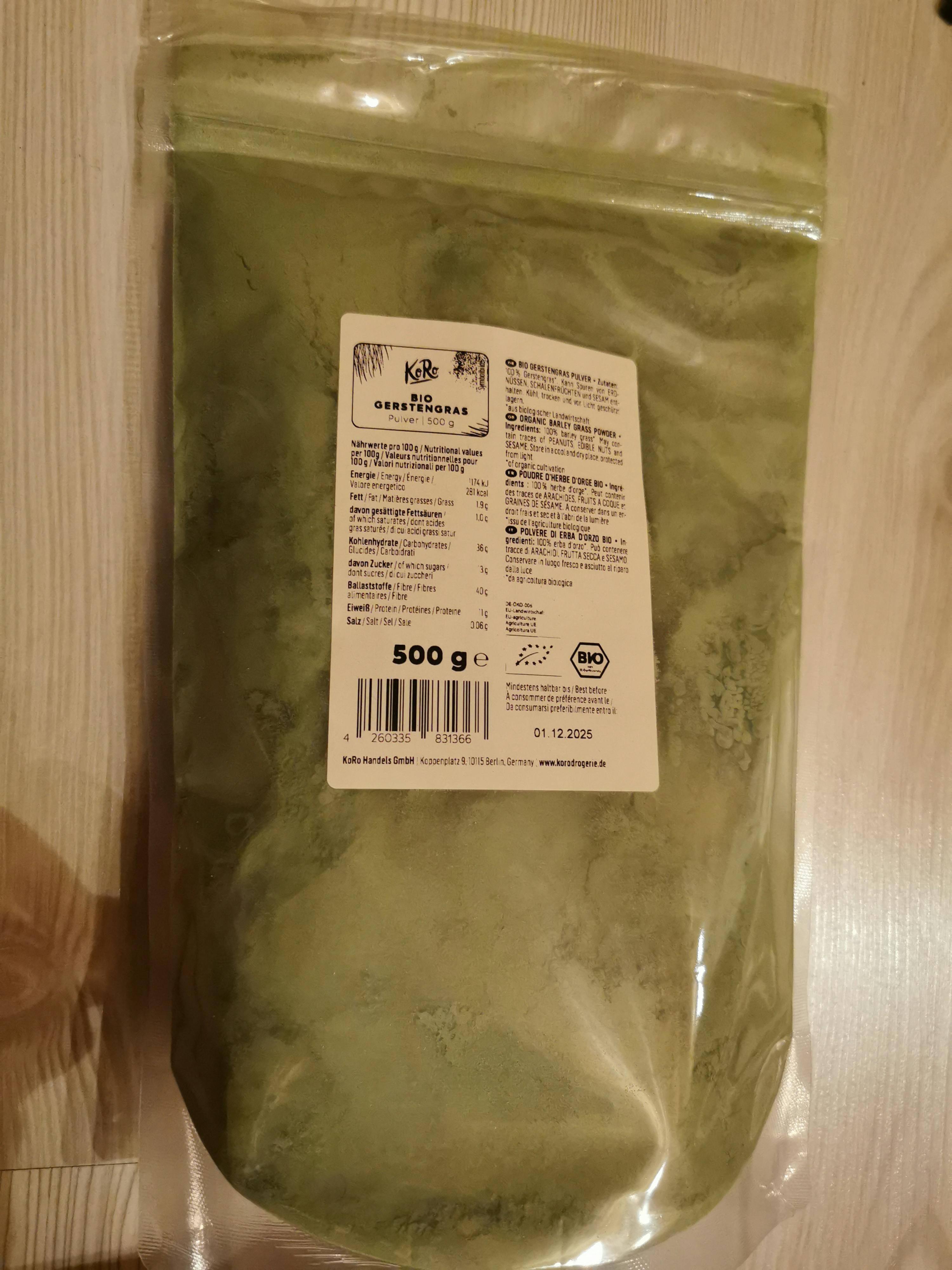 a bag of green powder with a label that says bio on it