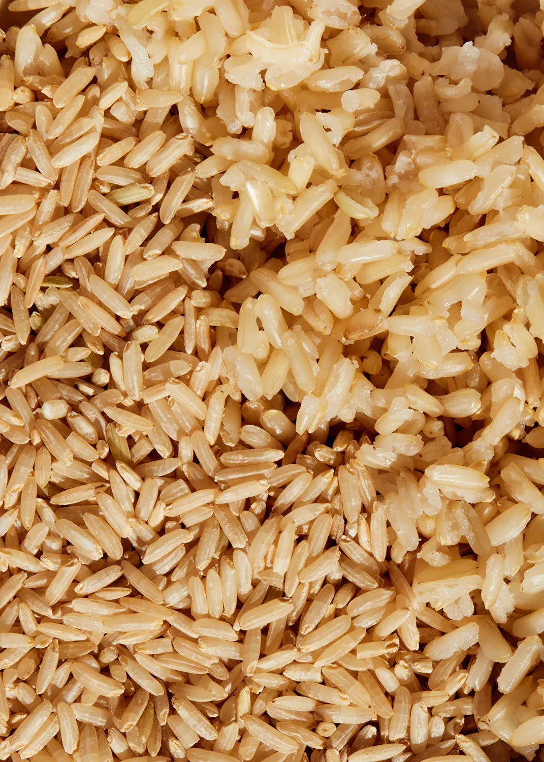 ein Haufen brauner Reis neben einem Haufen weißer Reis