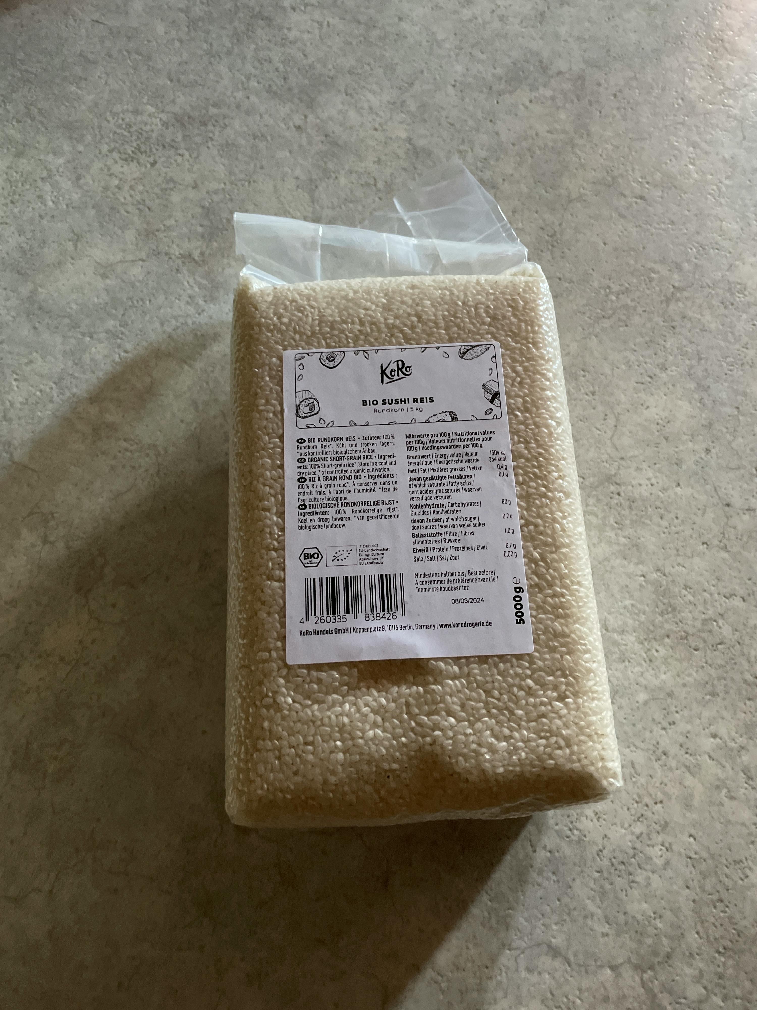 a bag of white rice with a label that says 500g
