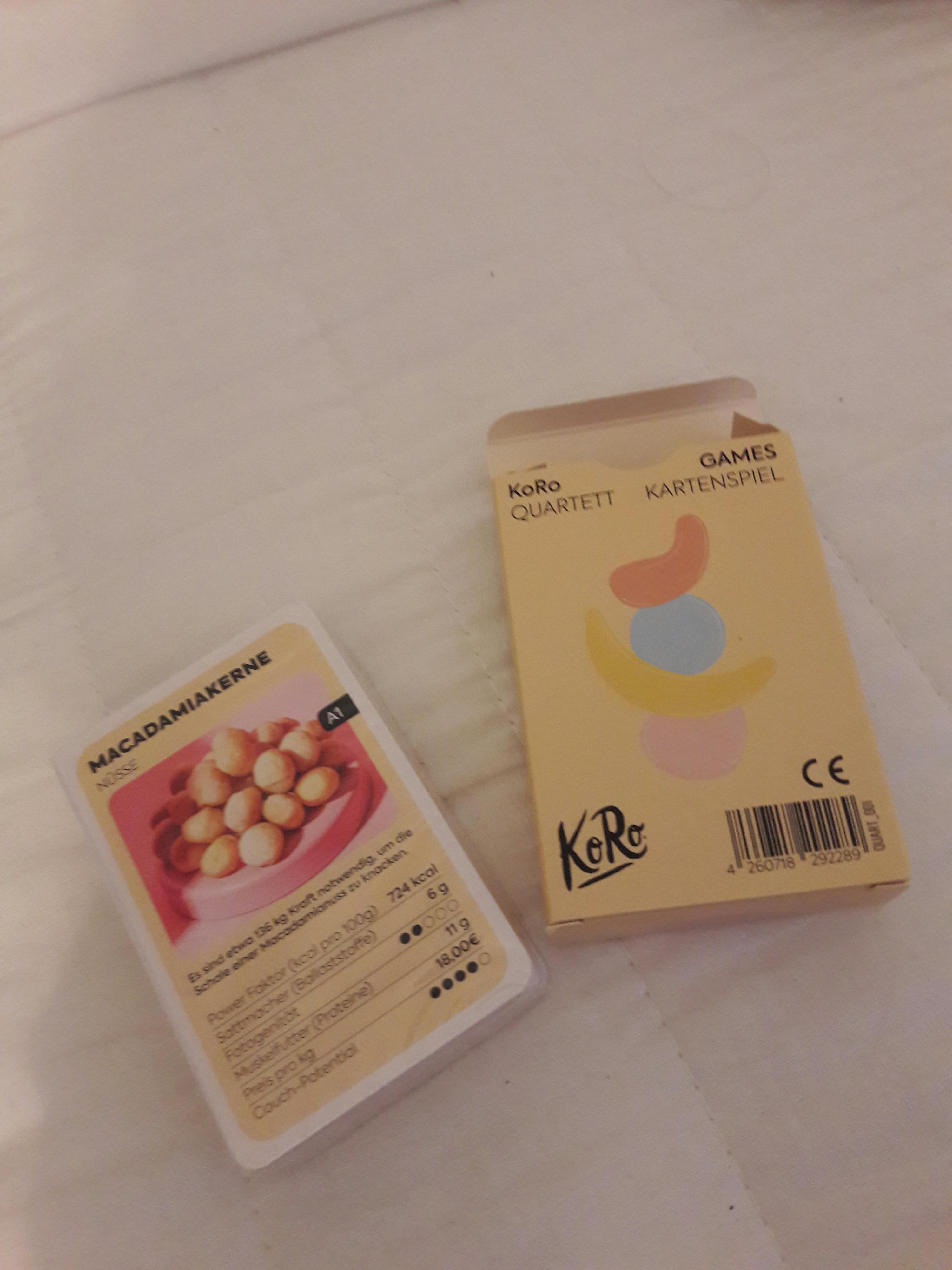 a card with macadamia kernels on it