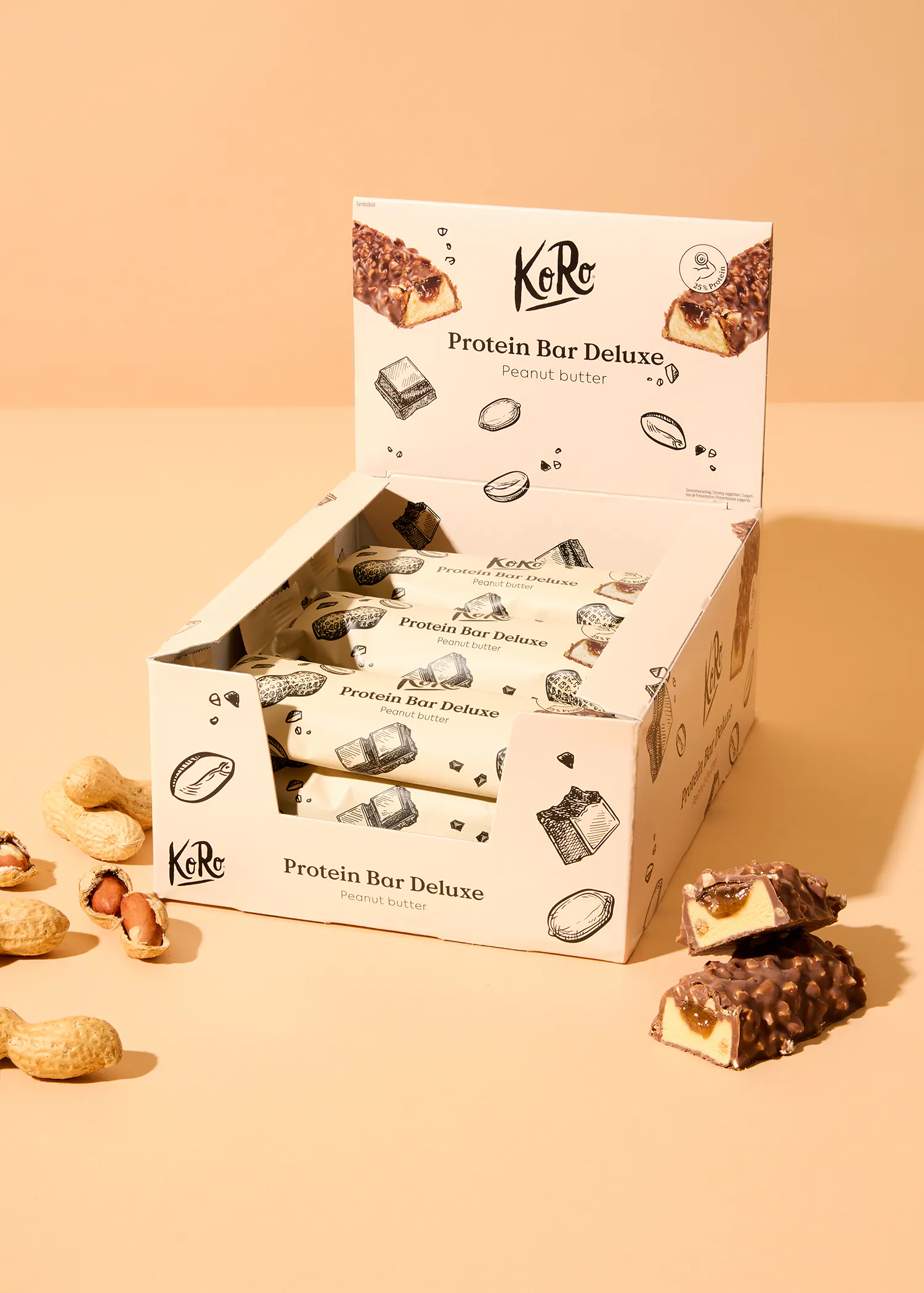 eine Schachtel mit einer Reihe von proteinbaren mit Erdnussbuttergeschmack