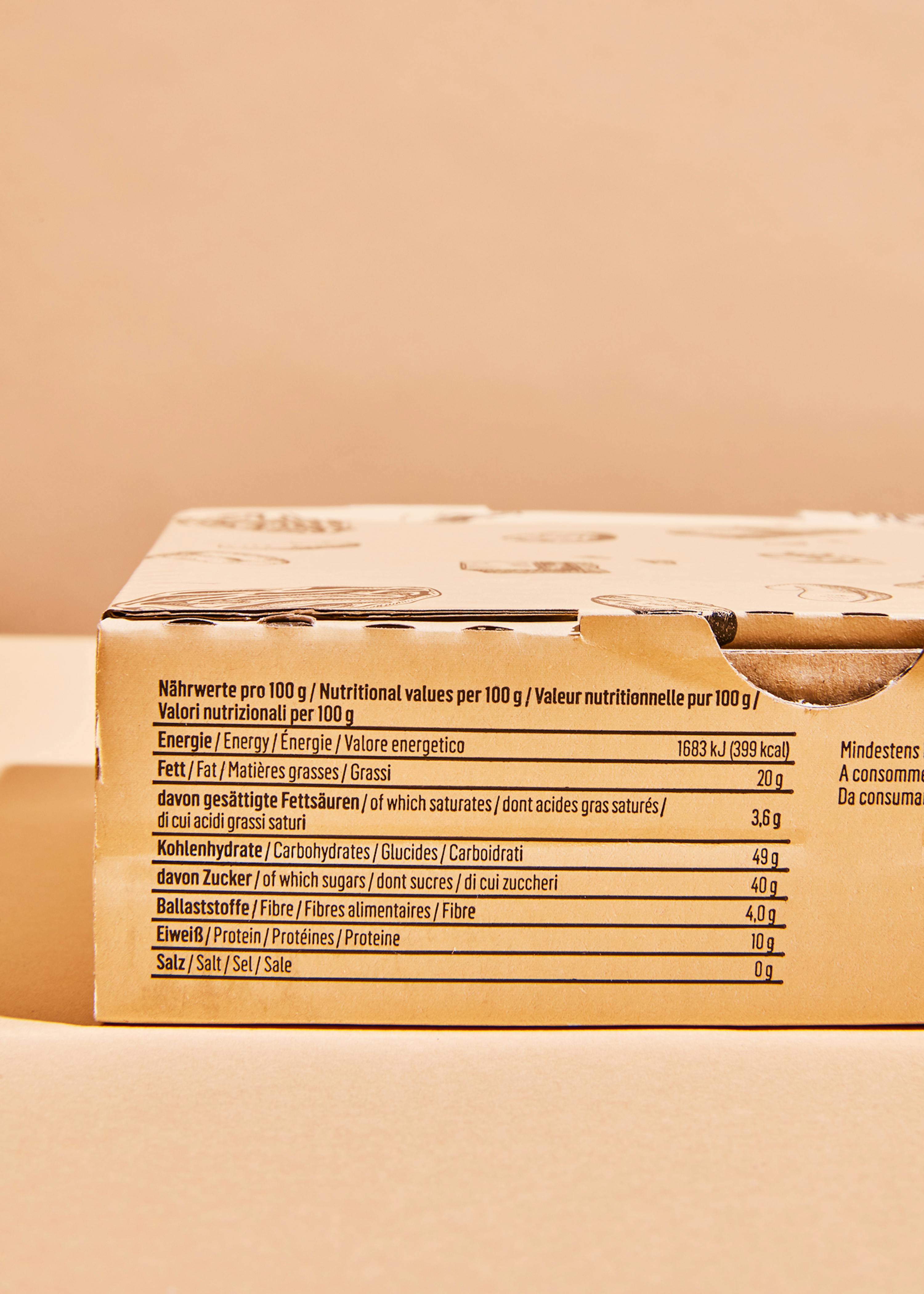 a box of food with a nutrition facts label