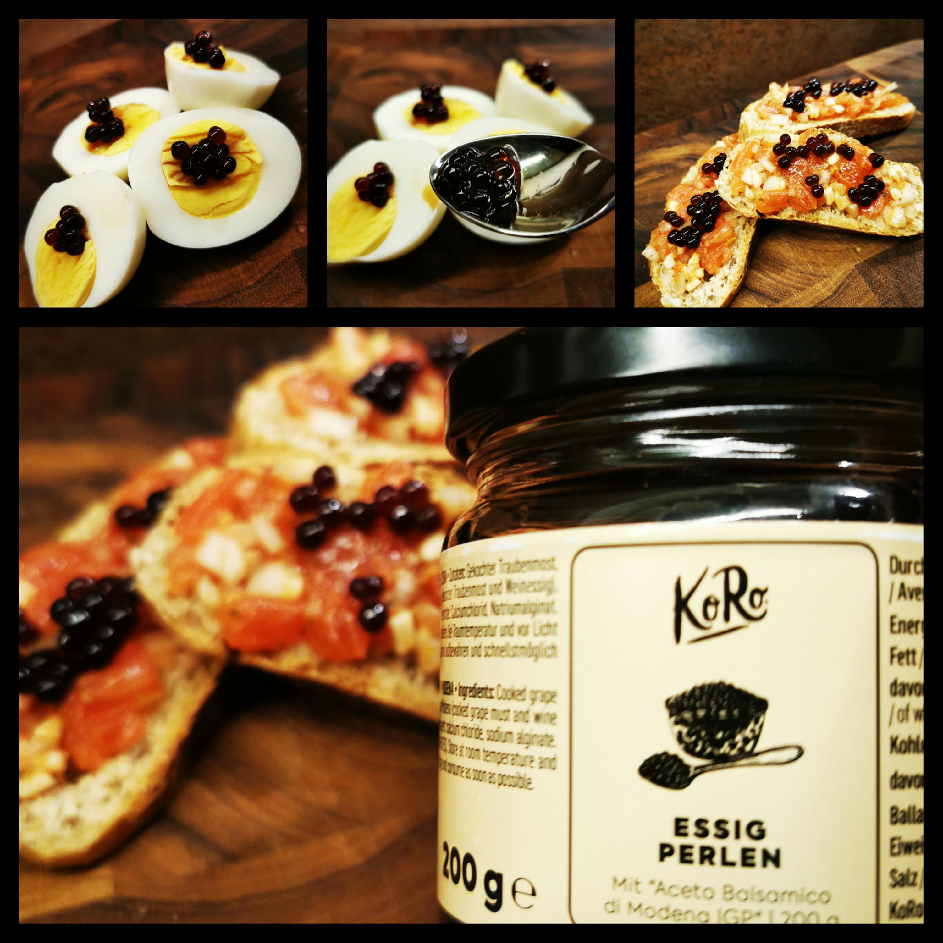 ein Essig-Perlen-Glas mit einem Löffel darin