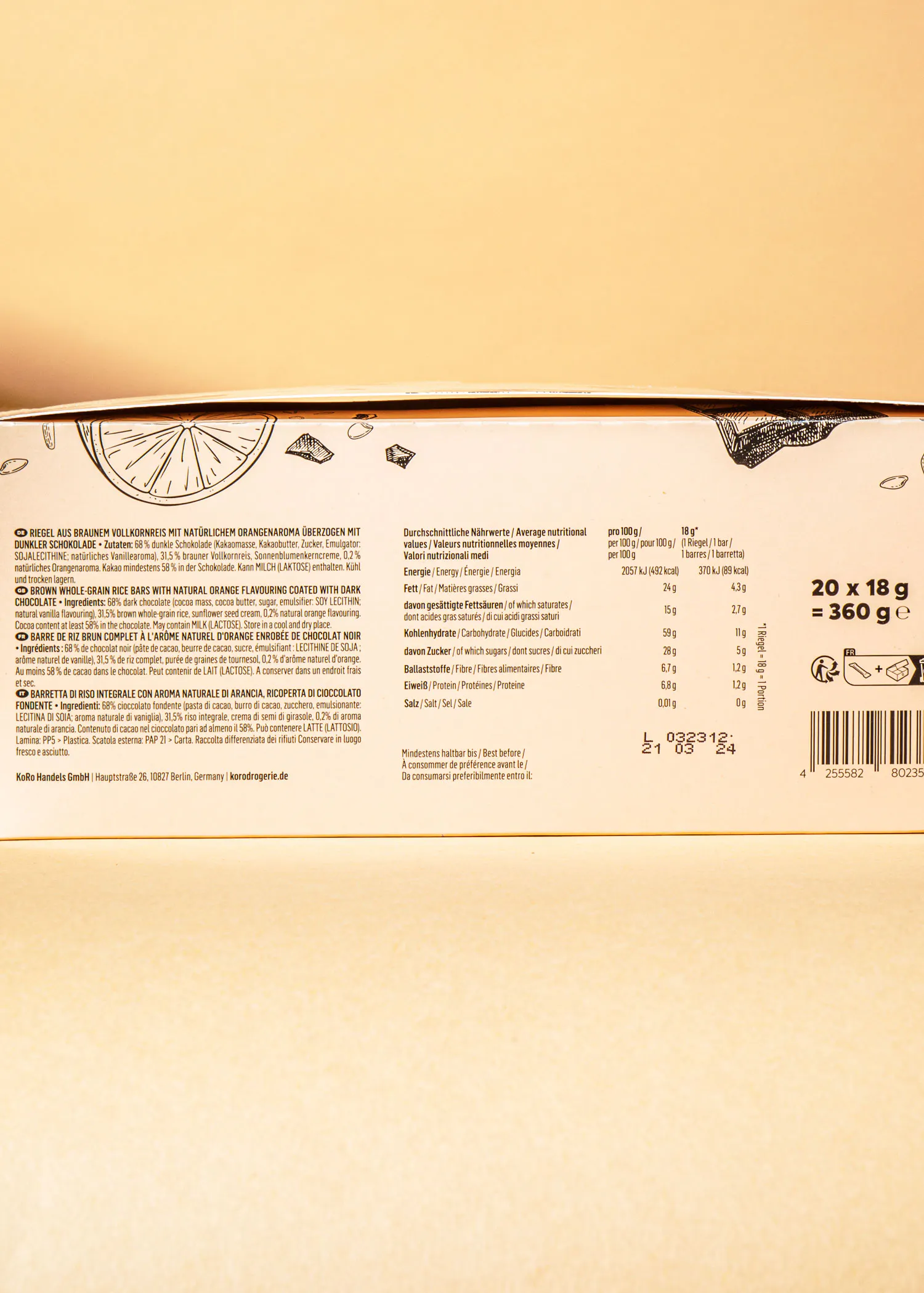 the back of a box that says 20 x 18 g