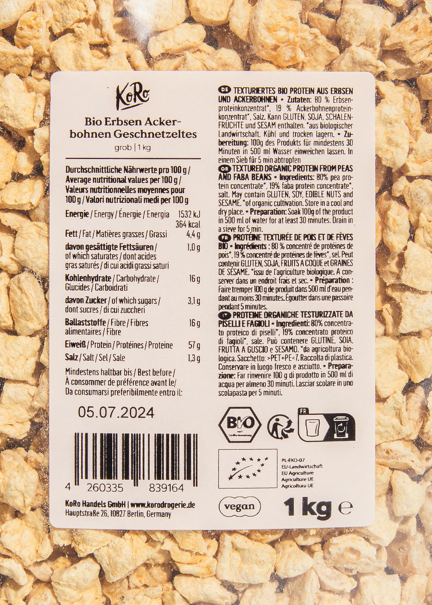 a package of oats has a label that says 1 kg