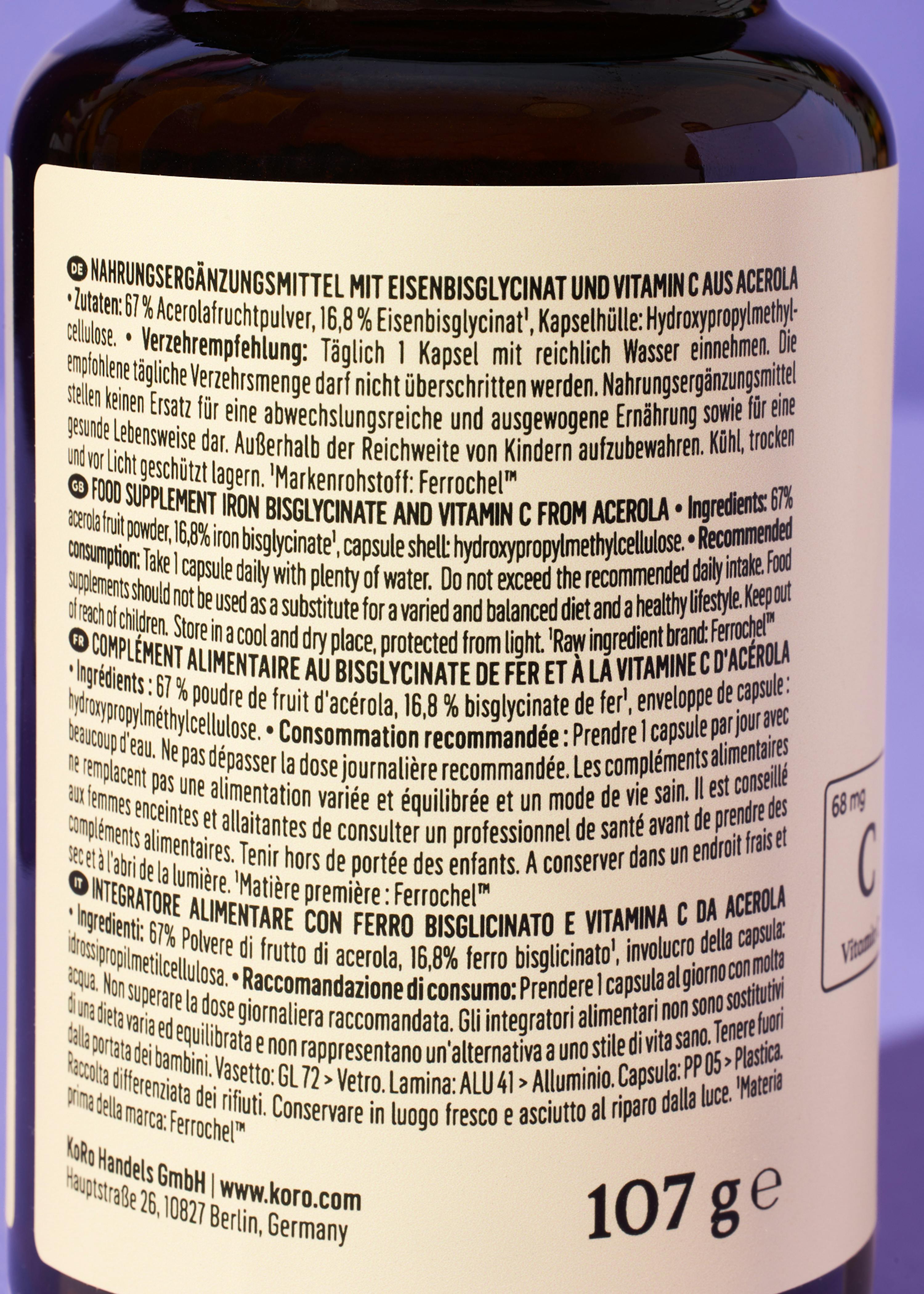 a close up of the back of a bottle of vitamin c from acerola