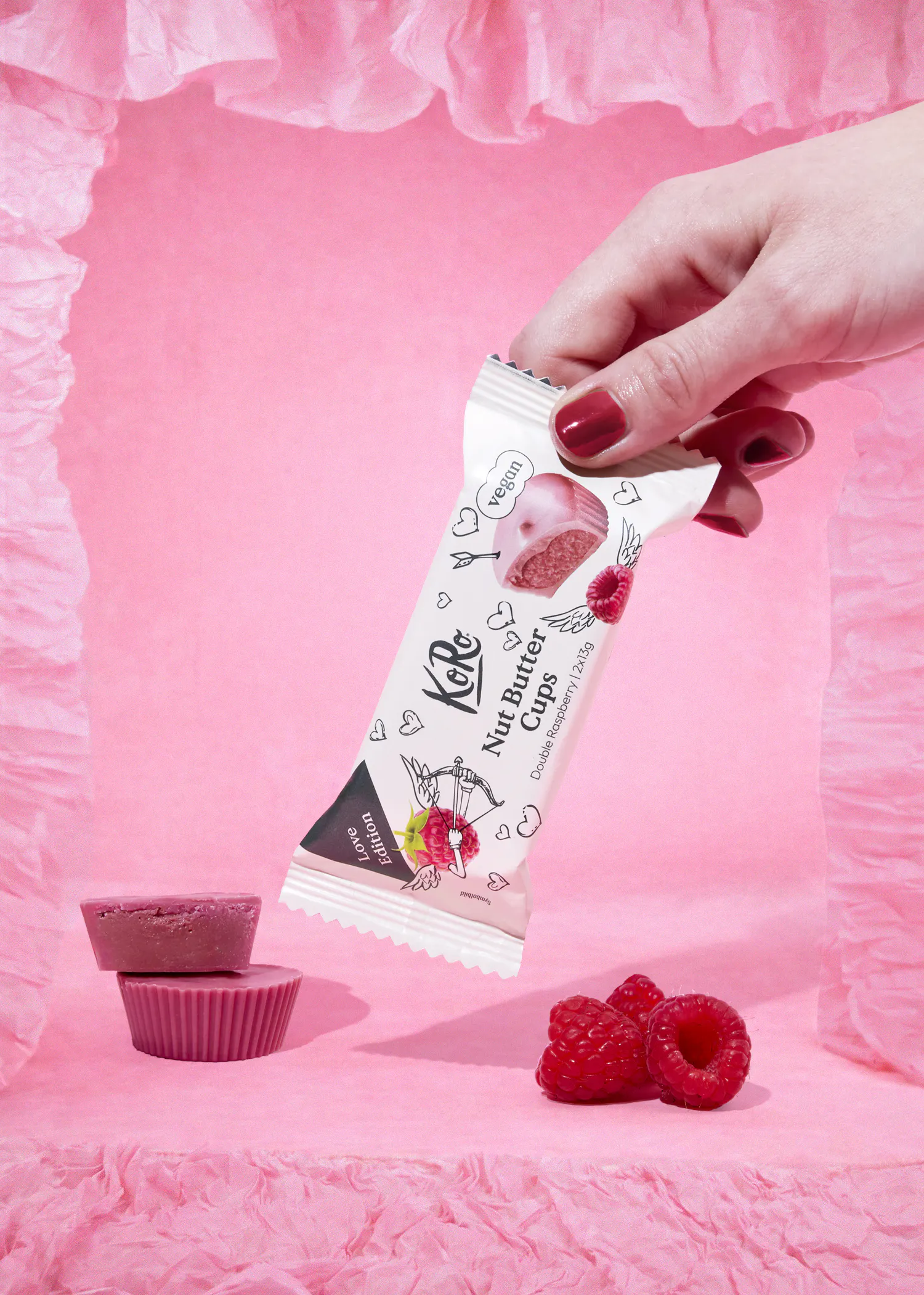 Organic double raspberry nut butter cups 12 x 2 x 13g