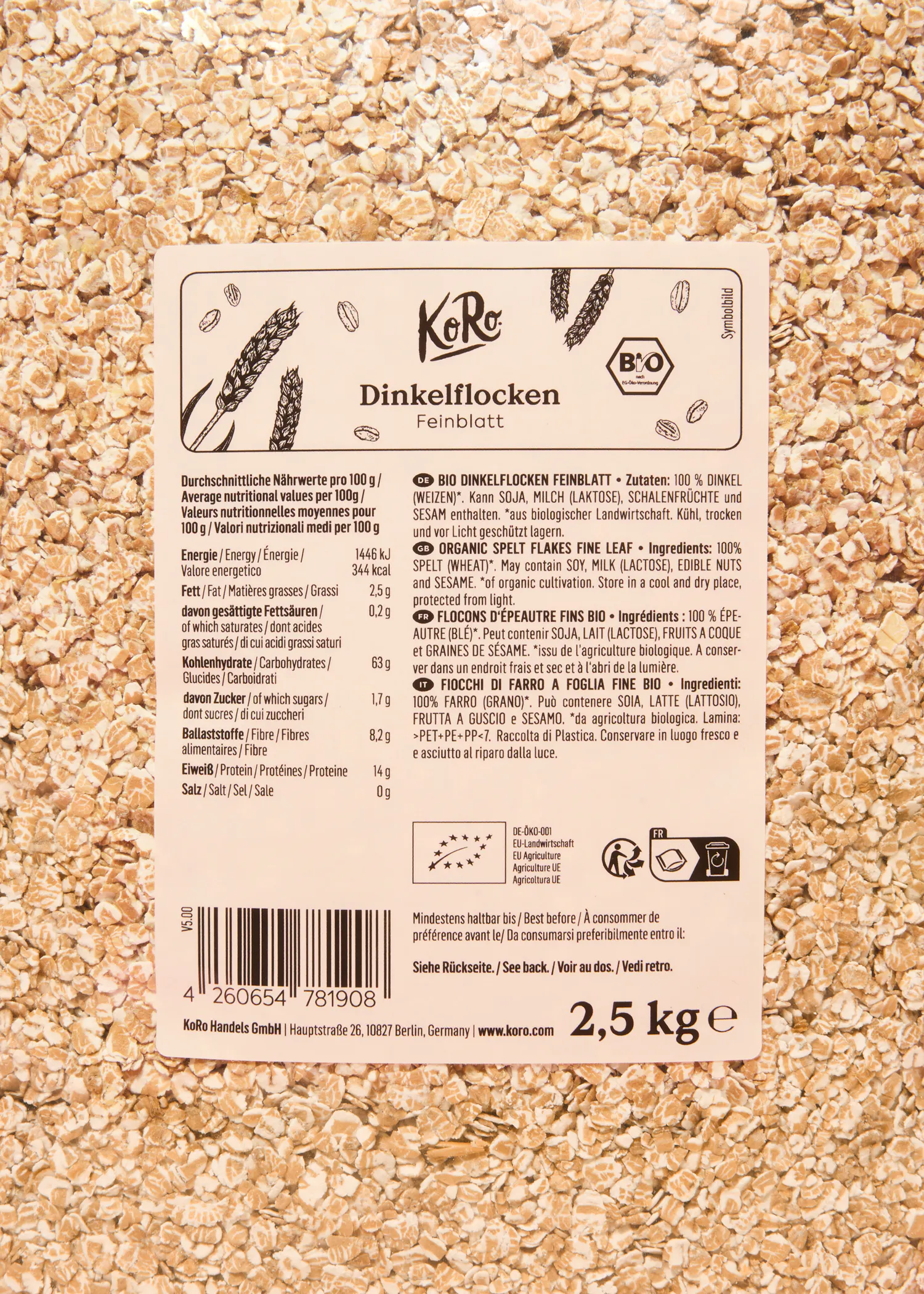 l' arrière d' une boîte d' avoine avec l' étiquette de 2,5 kg