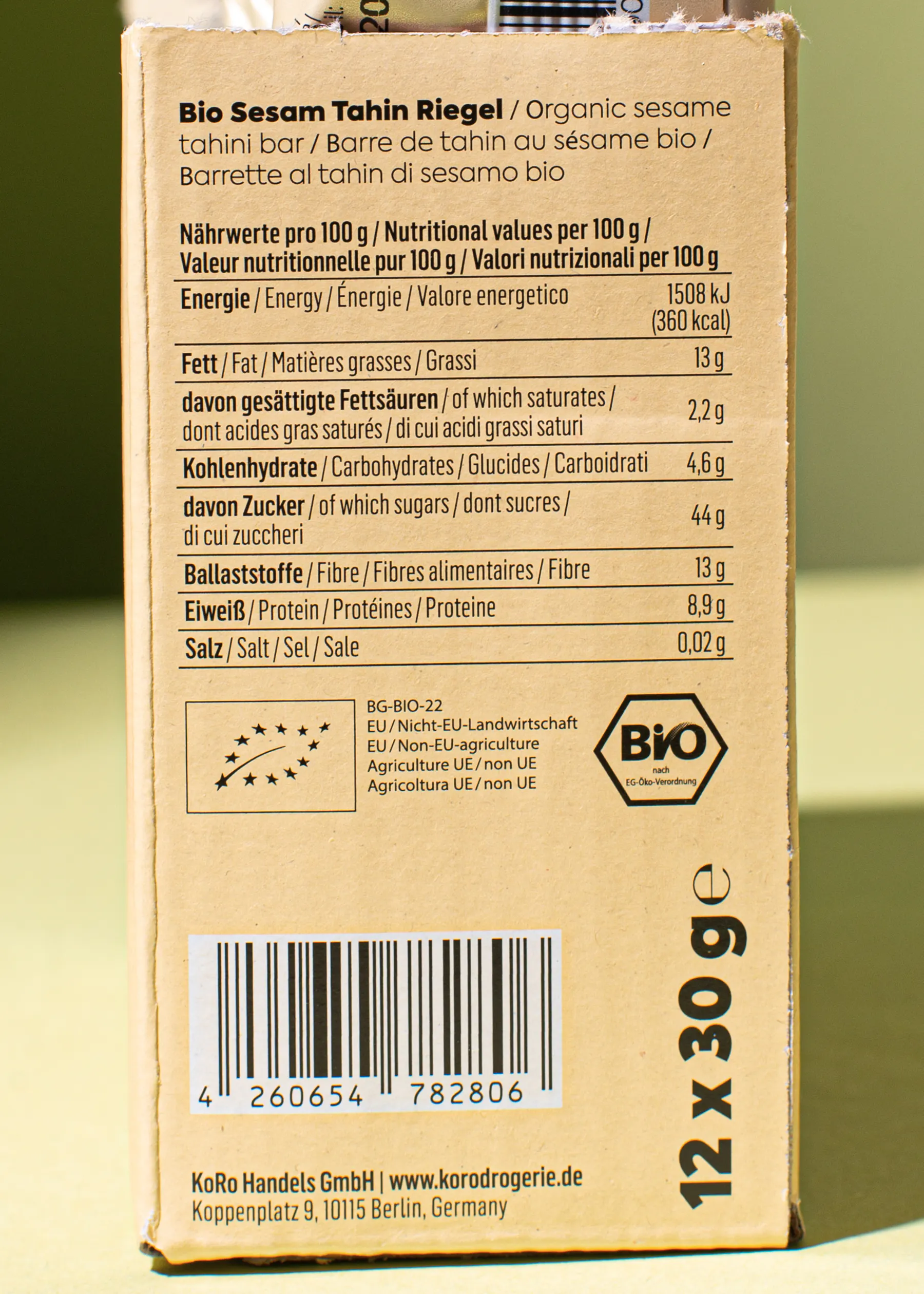 l' arrière d' une boîte de sesame bio