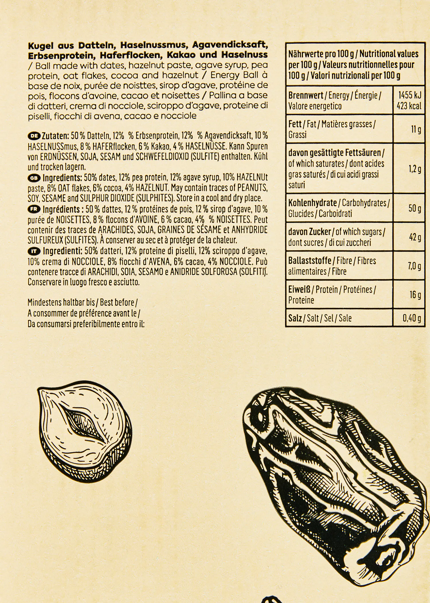 a box of dates has a nutritional label on it