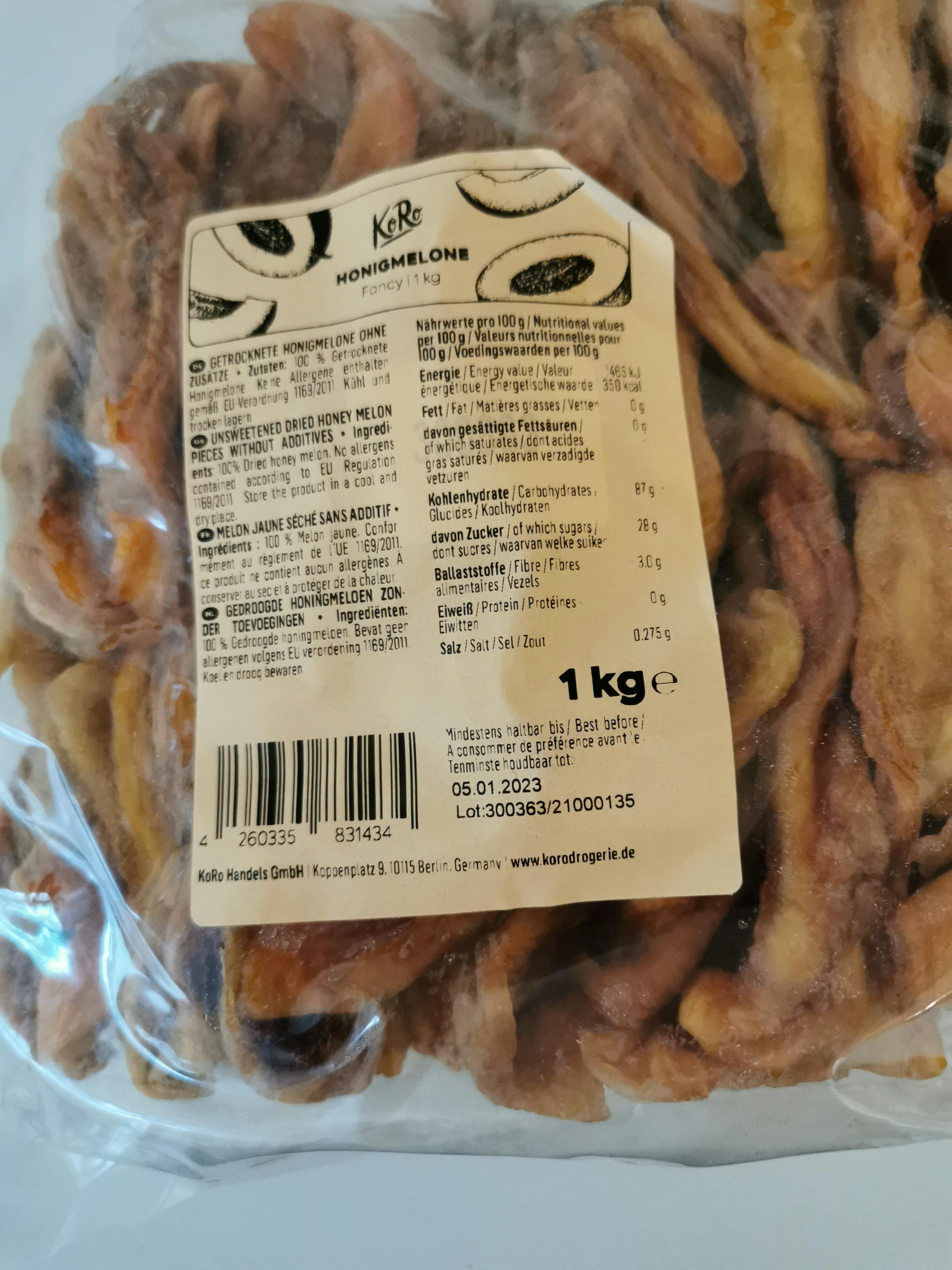 eine Packung honigmelone mit einem Gewicht von 1 kg