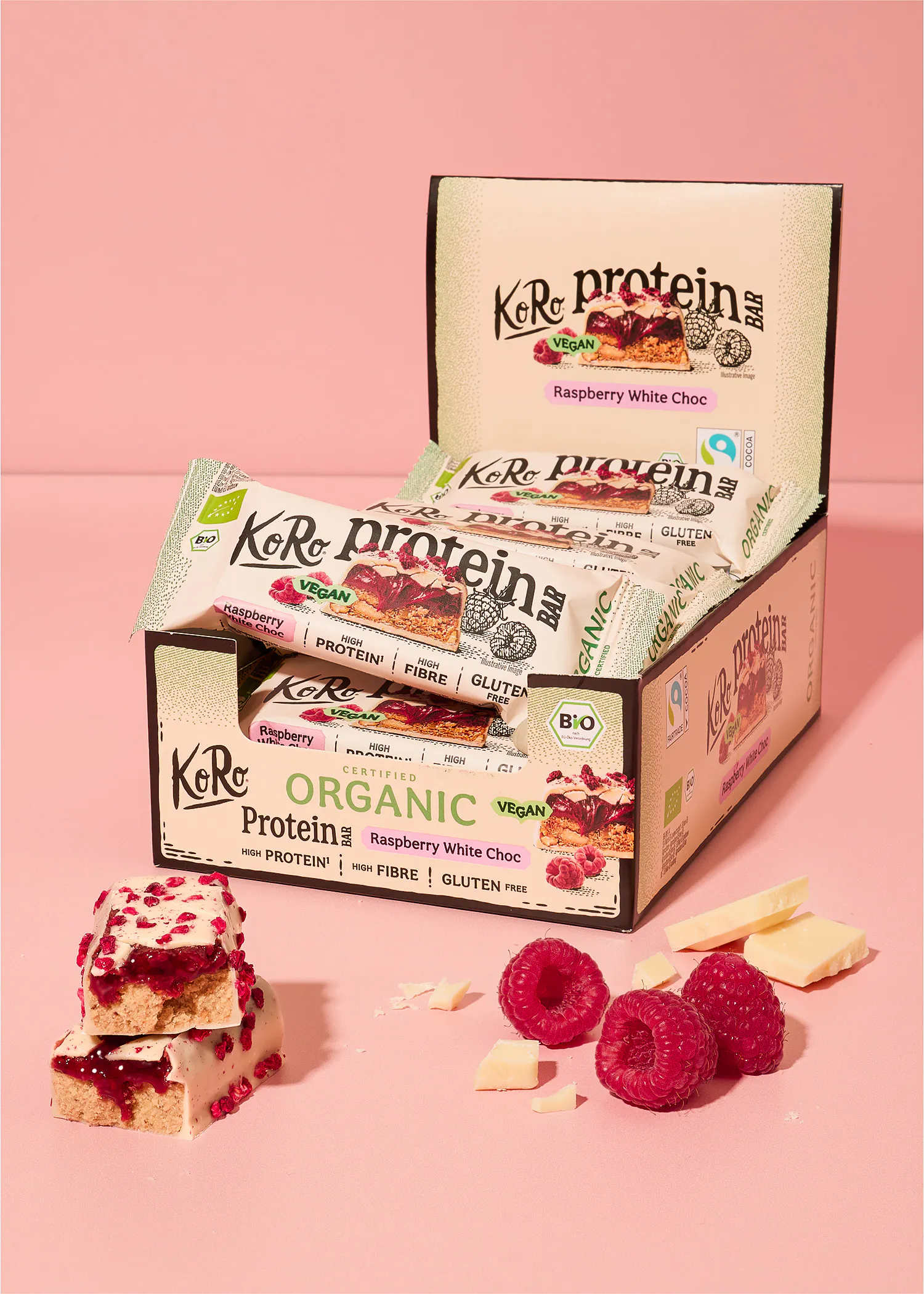 Barre protéinée vegan à la framboise & Choc blanc bio | 12 x 45 g
